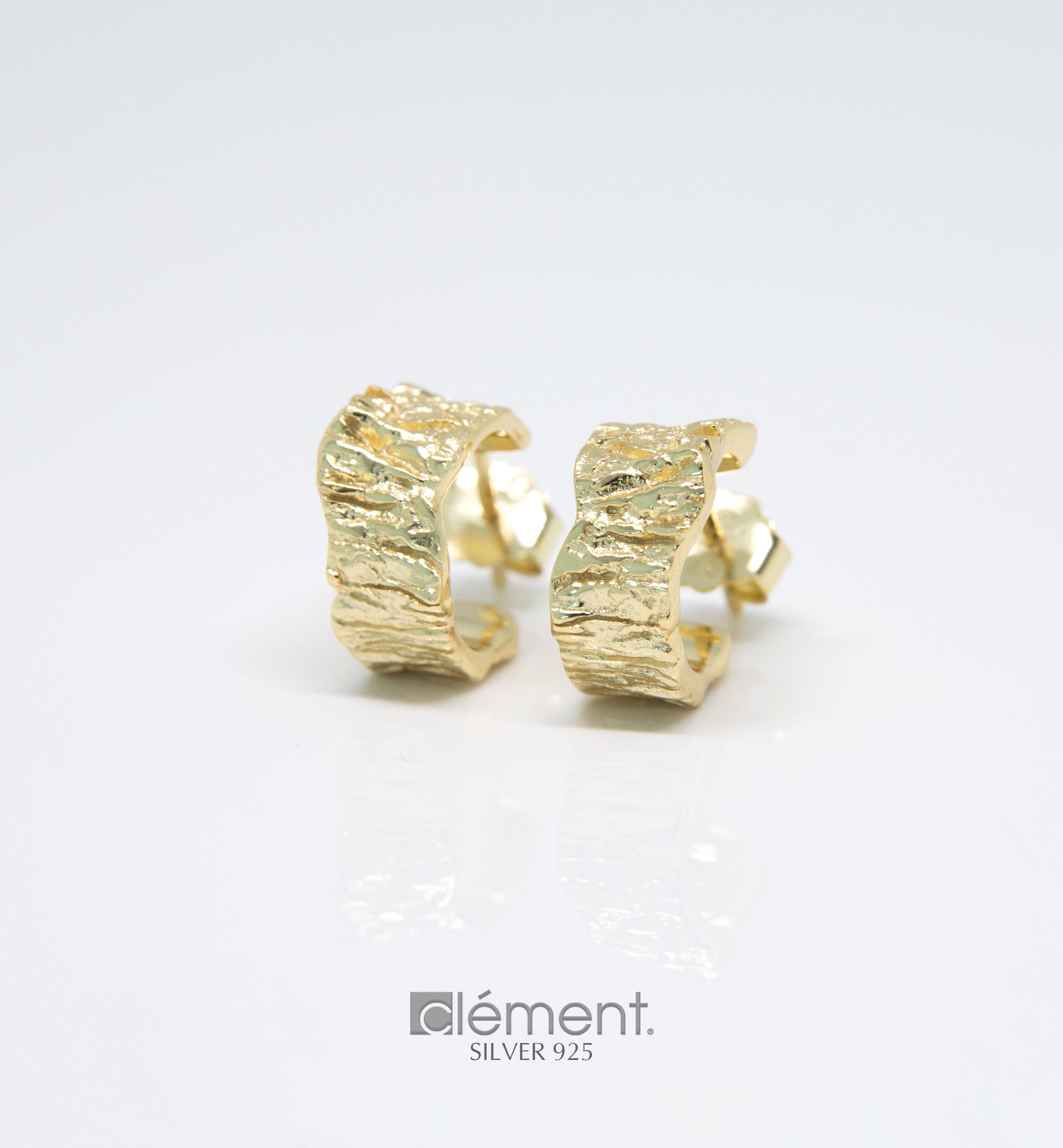 Silver 925 Textured Hoop Earrings