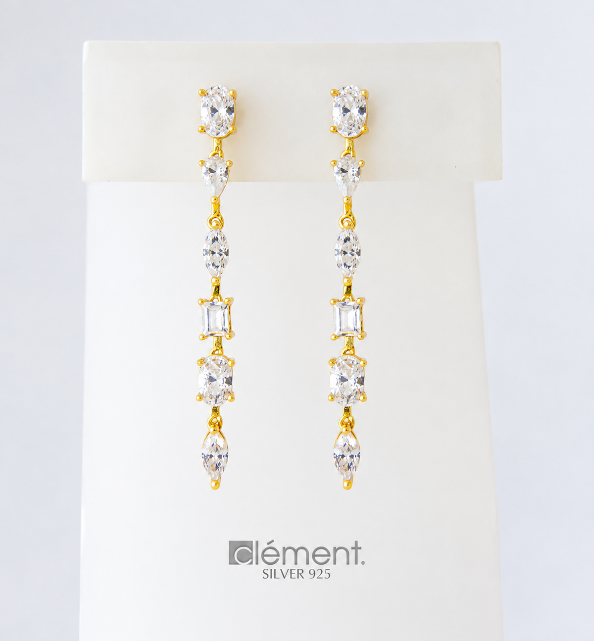 Silver 925 Yellow Gold Plated Long Earrings with CZ Stones