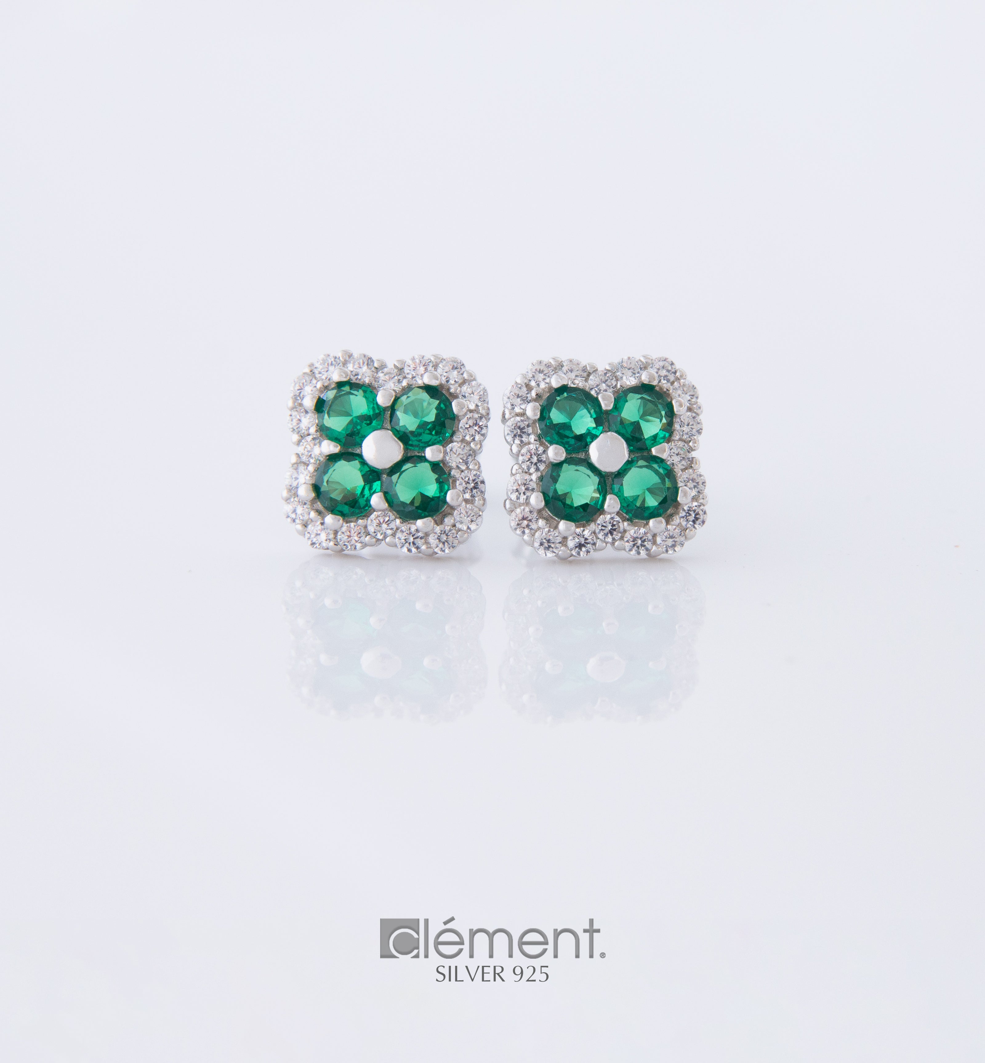 Silver 925 Flower Design Earrings with CZ Stones