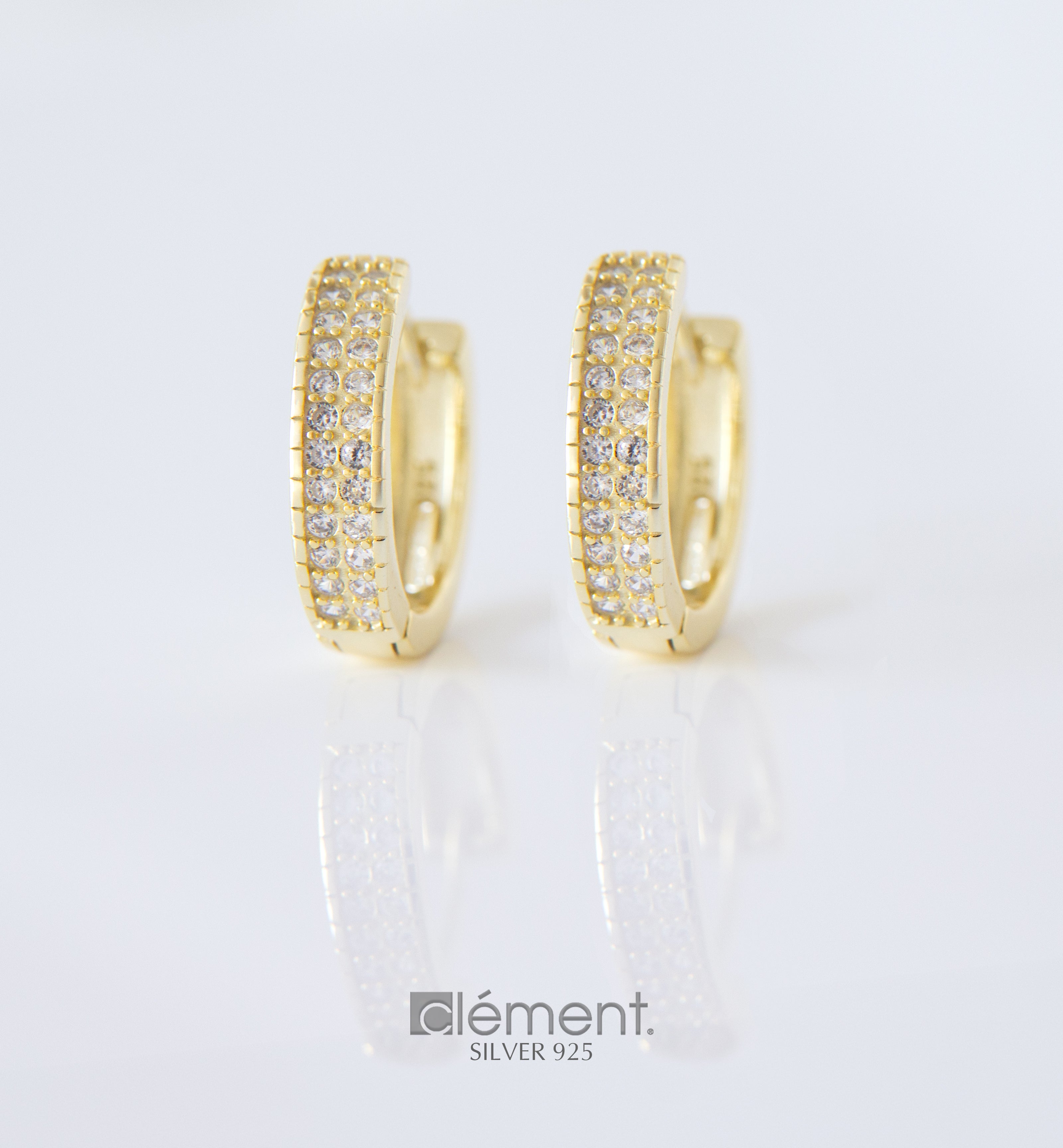 Silver 925 Flat Hoop Earrings with CZ Stones