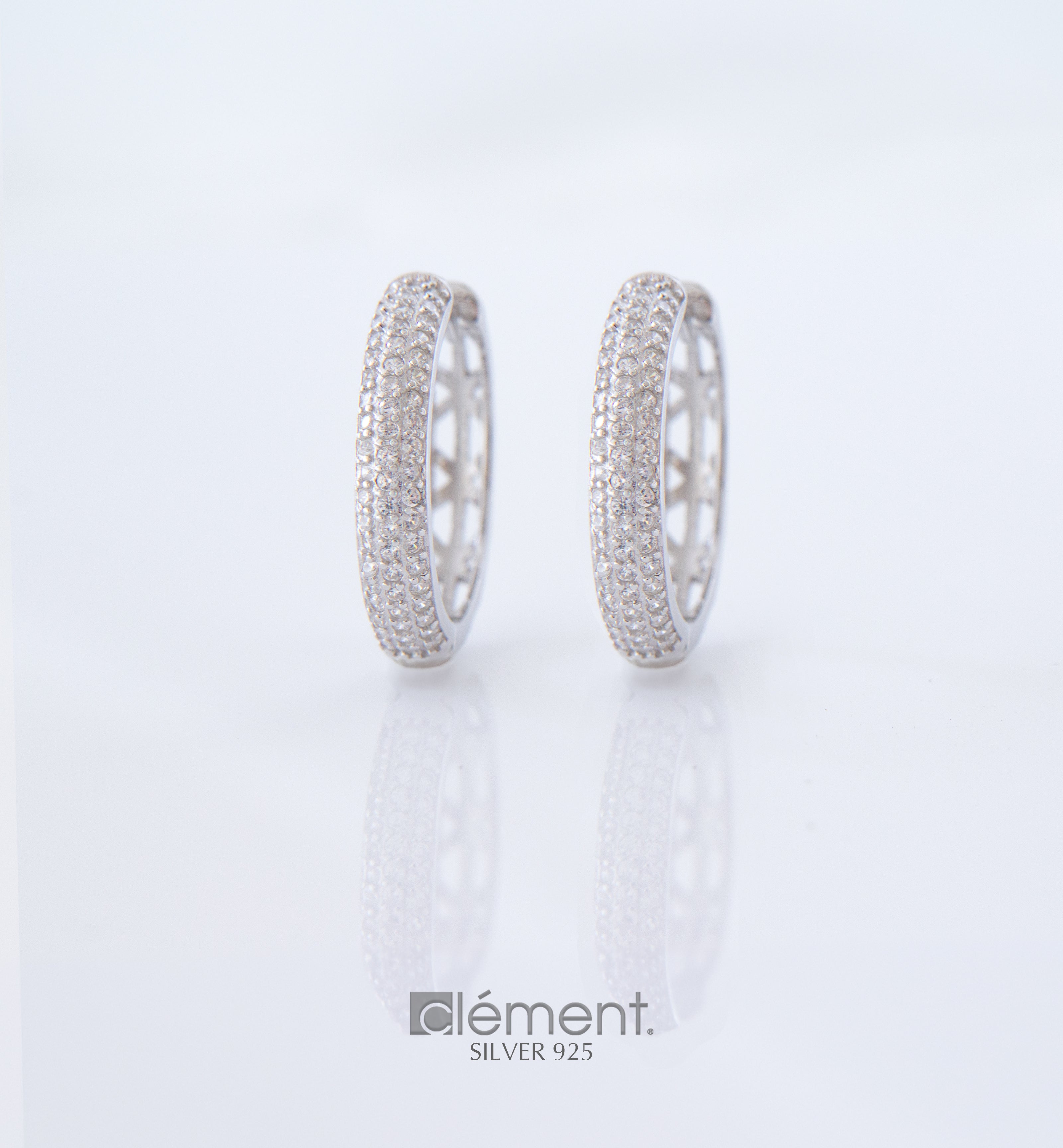 Silver 925 Hoop Earrings with CZ Stones