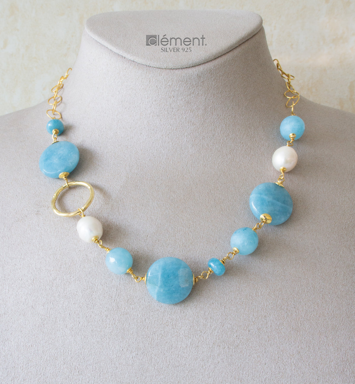 Silver 925 Necklace with Semi-Precious Stones and Pearls