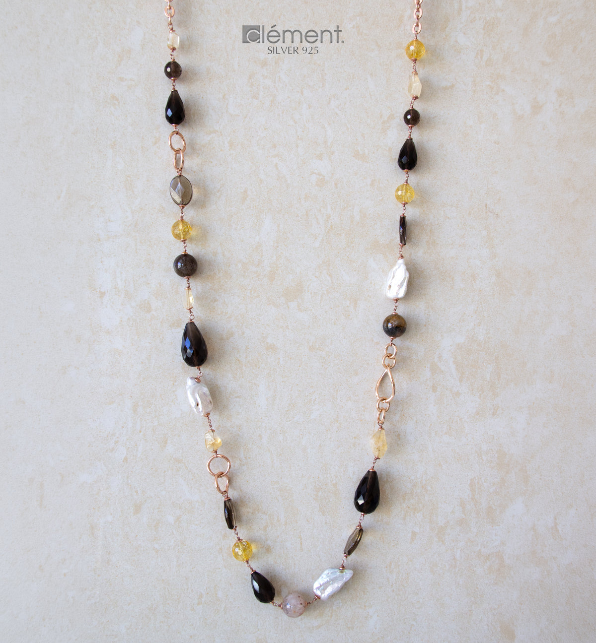 Silver 925 Long Necklace with Semi-Precious Stones and FW Cultured Pearls