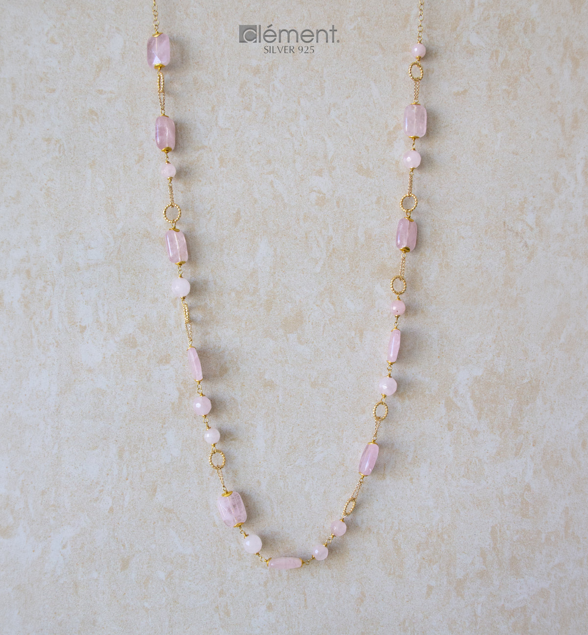 Silver 925 Long Necklace with Semi-Precious Stones