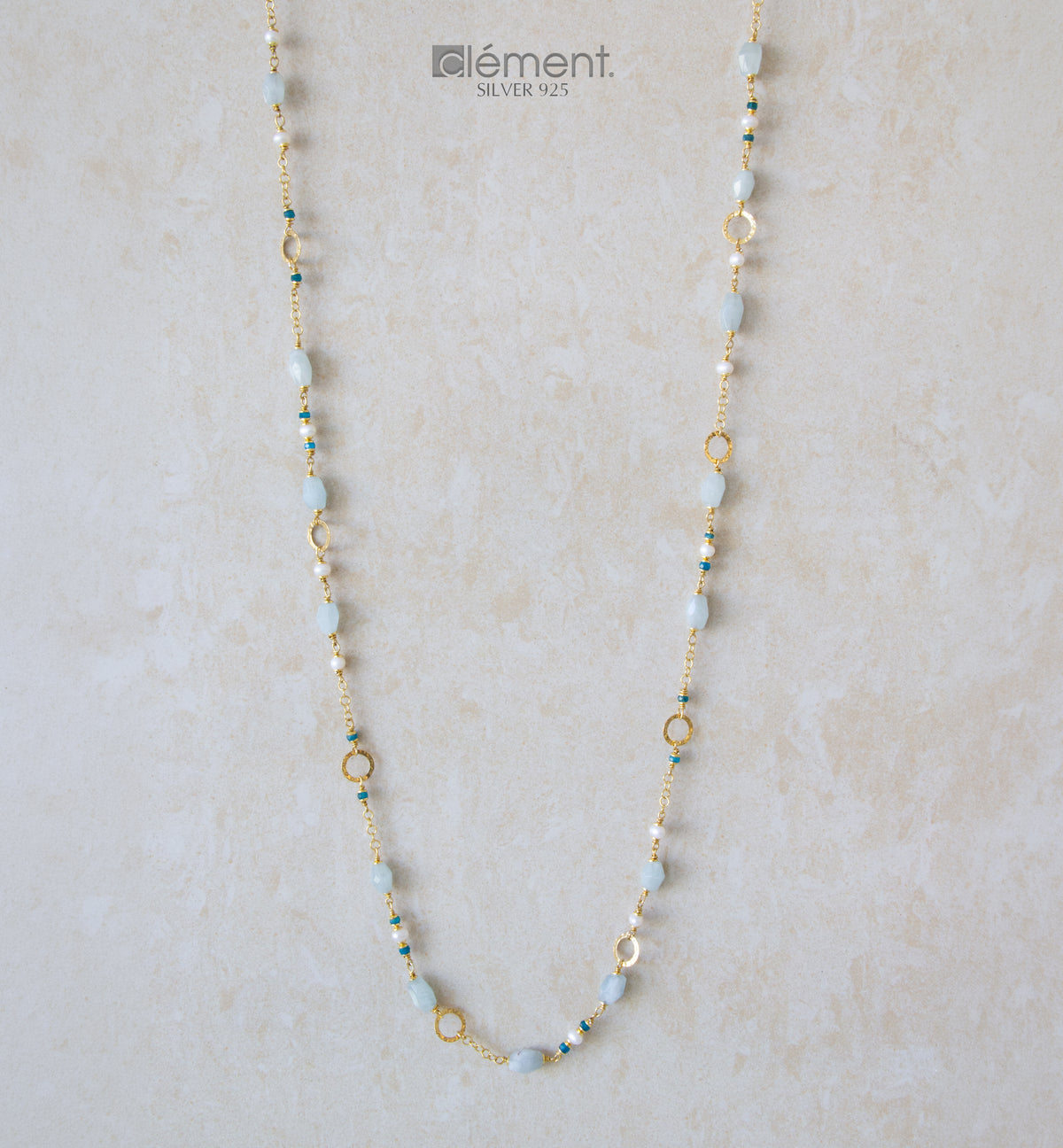 Silver 925 Long Necklace with Semi-Precious Stones and FW Cultured Pearl
