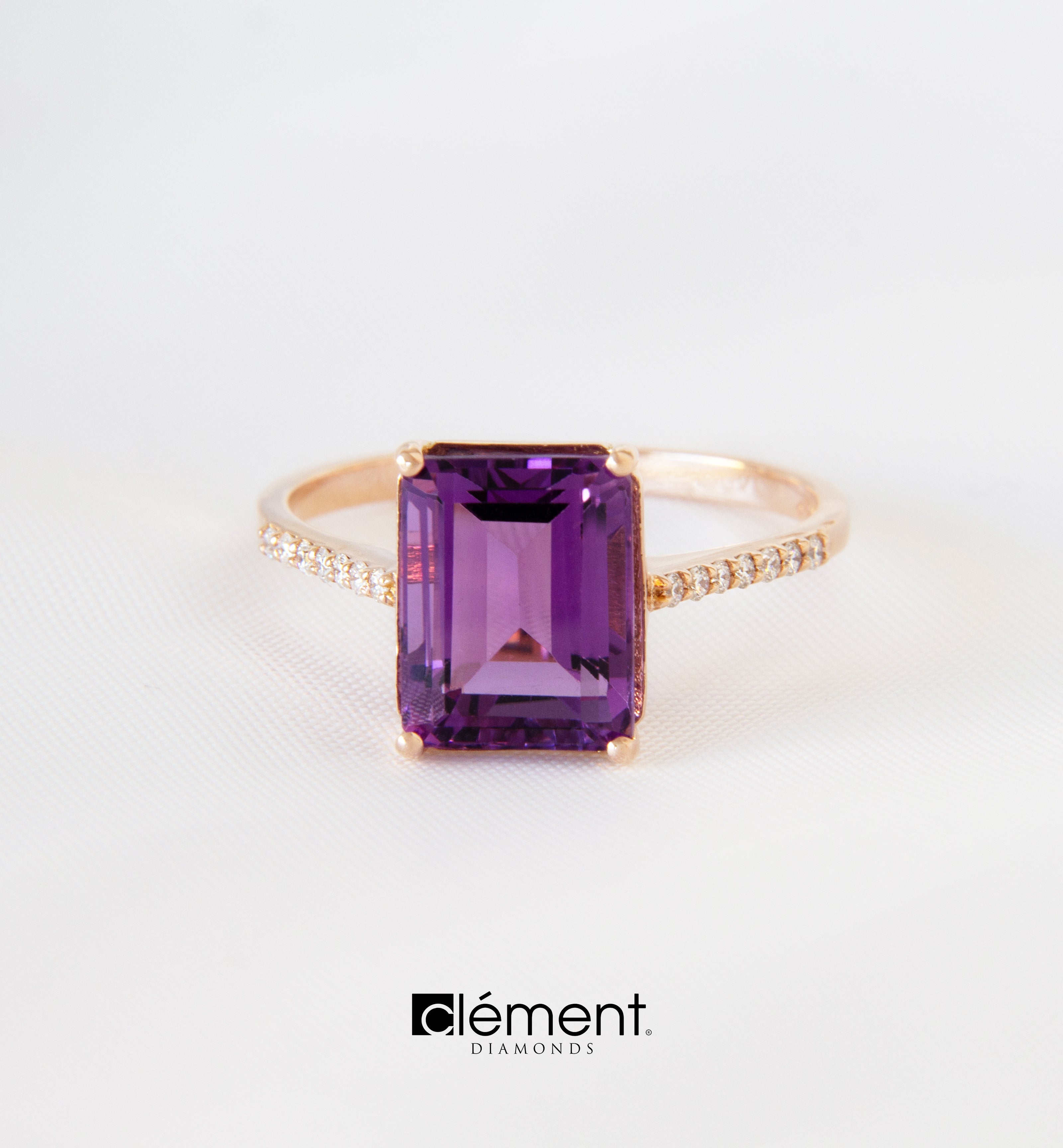 18ct Rose Gold Diamond and Amethyst Ring