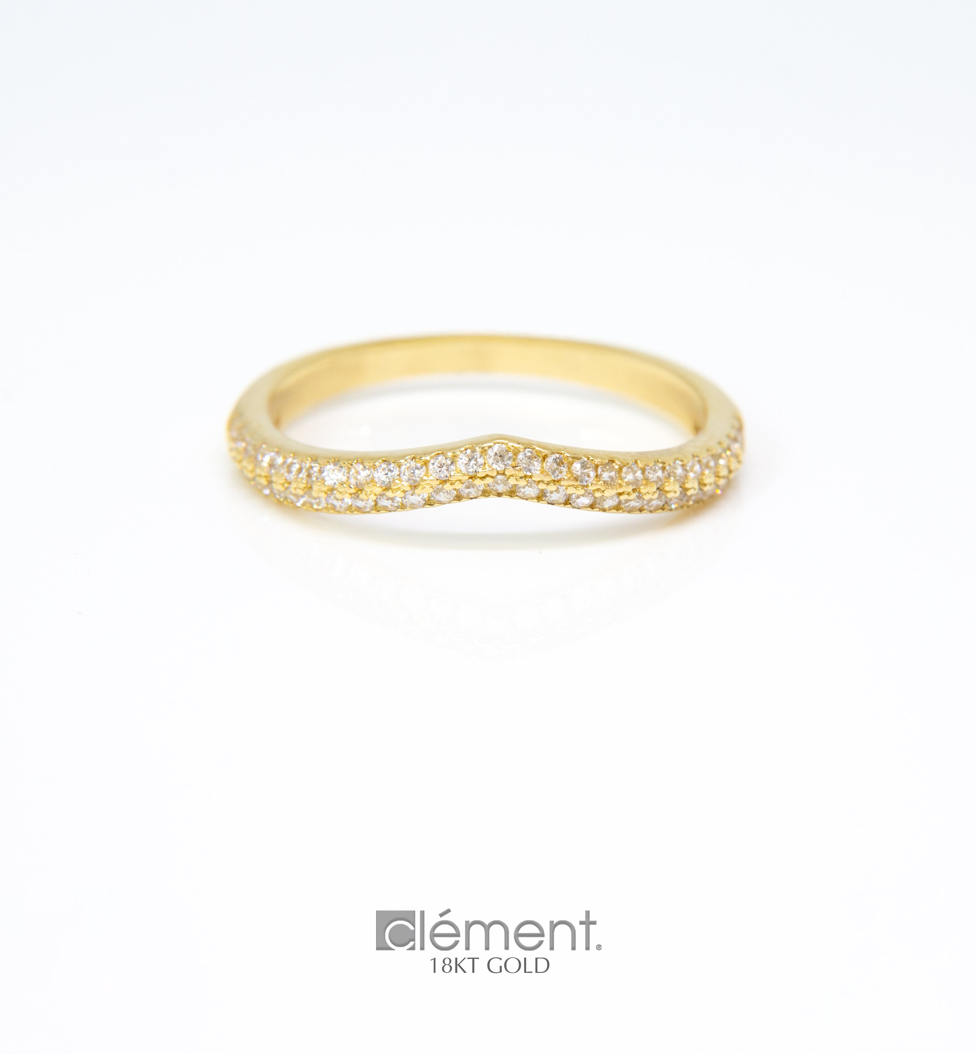 18ct Yellow Gold V-Shaped Ring with CZ Stones