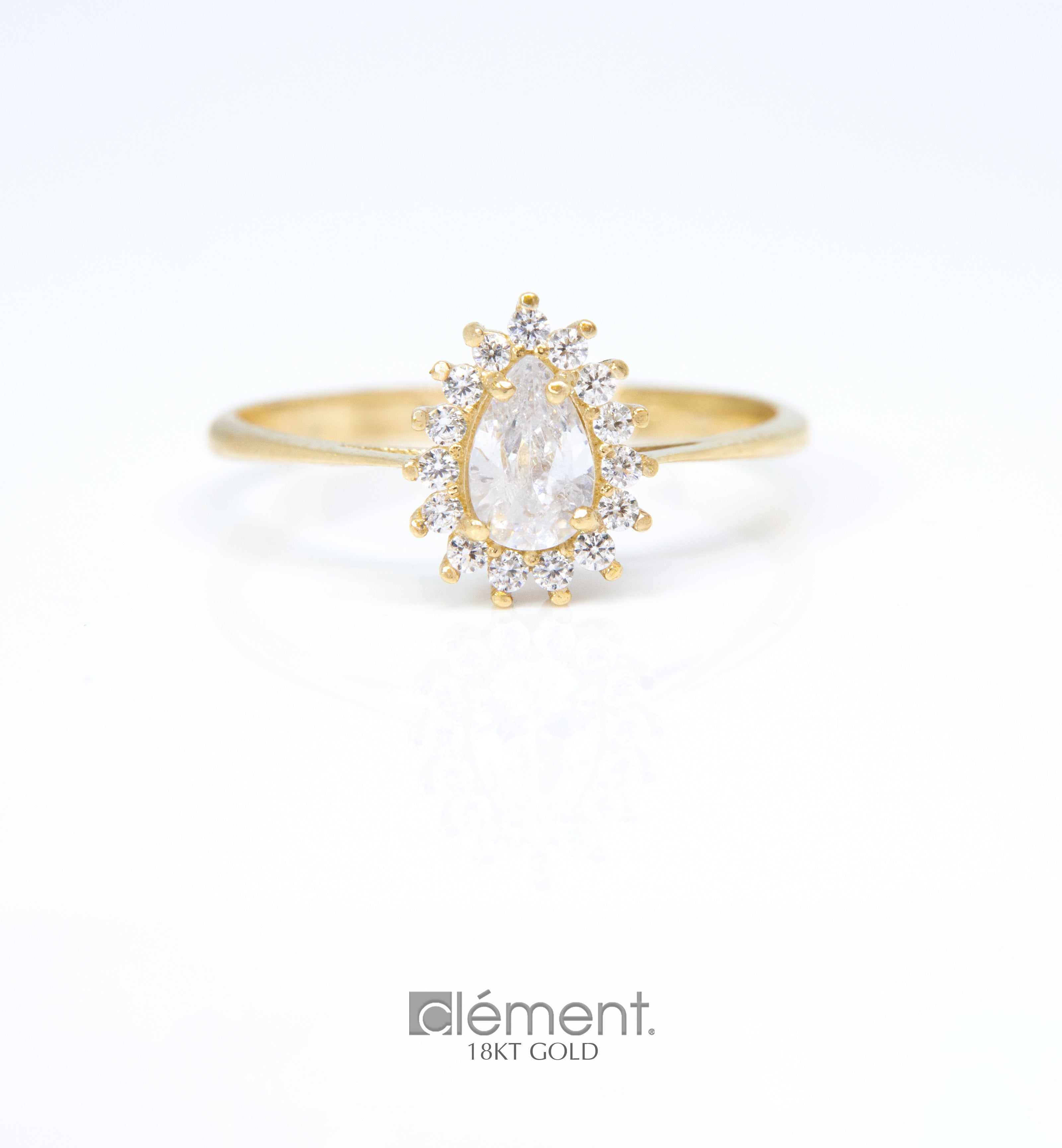 18ct Gold Drop Ring with CZ Stones