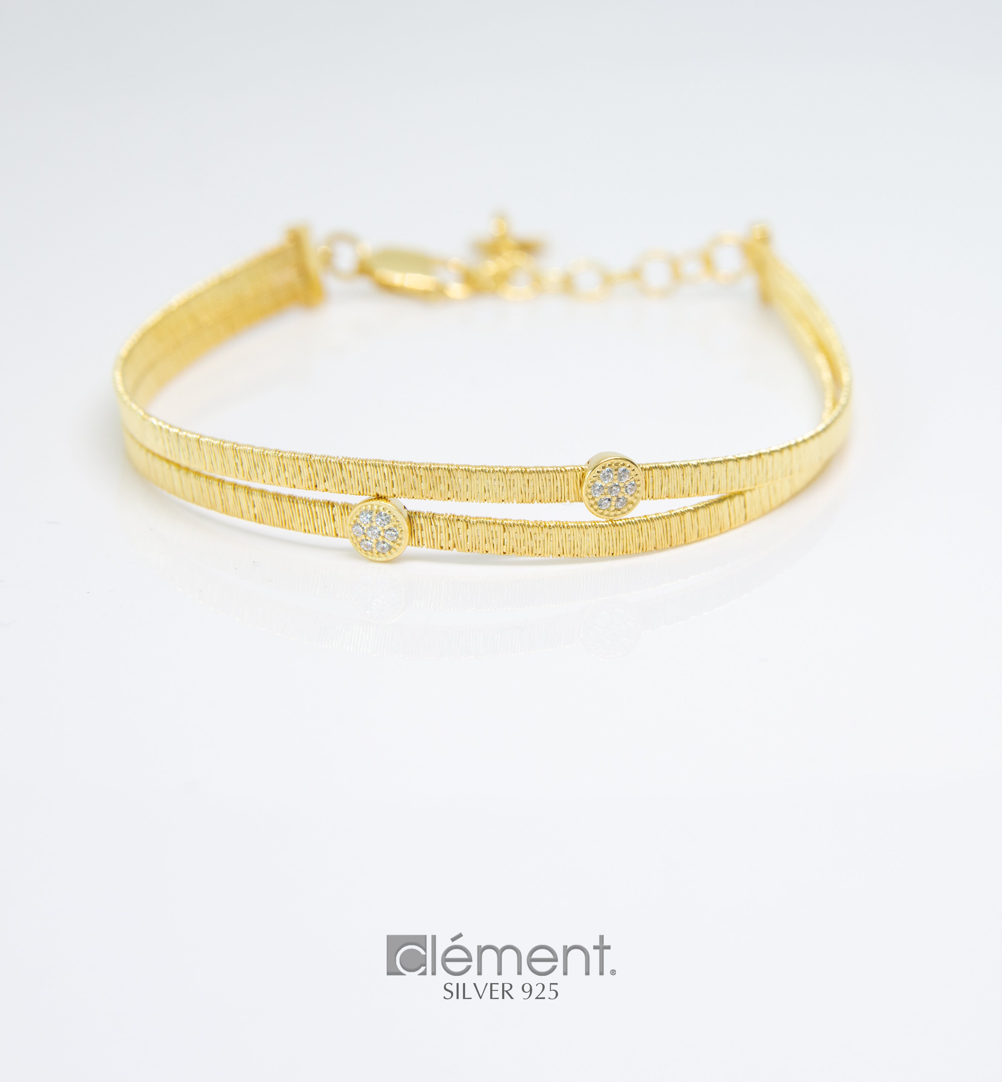 Silver 925 Double Flat Bracelet with CZ Stones