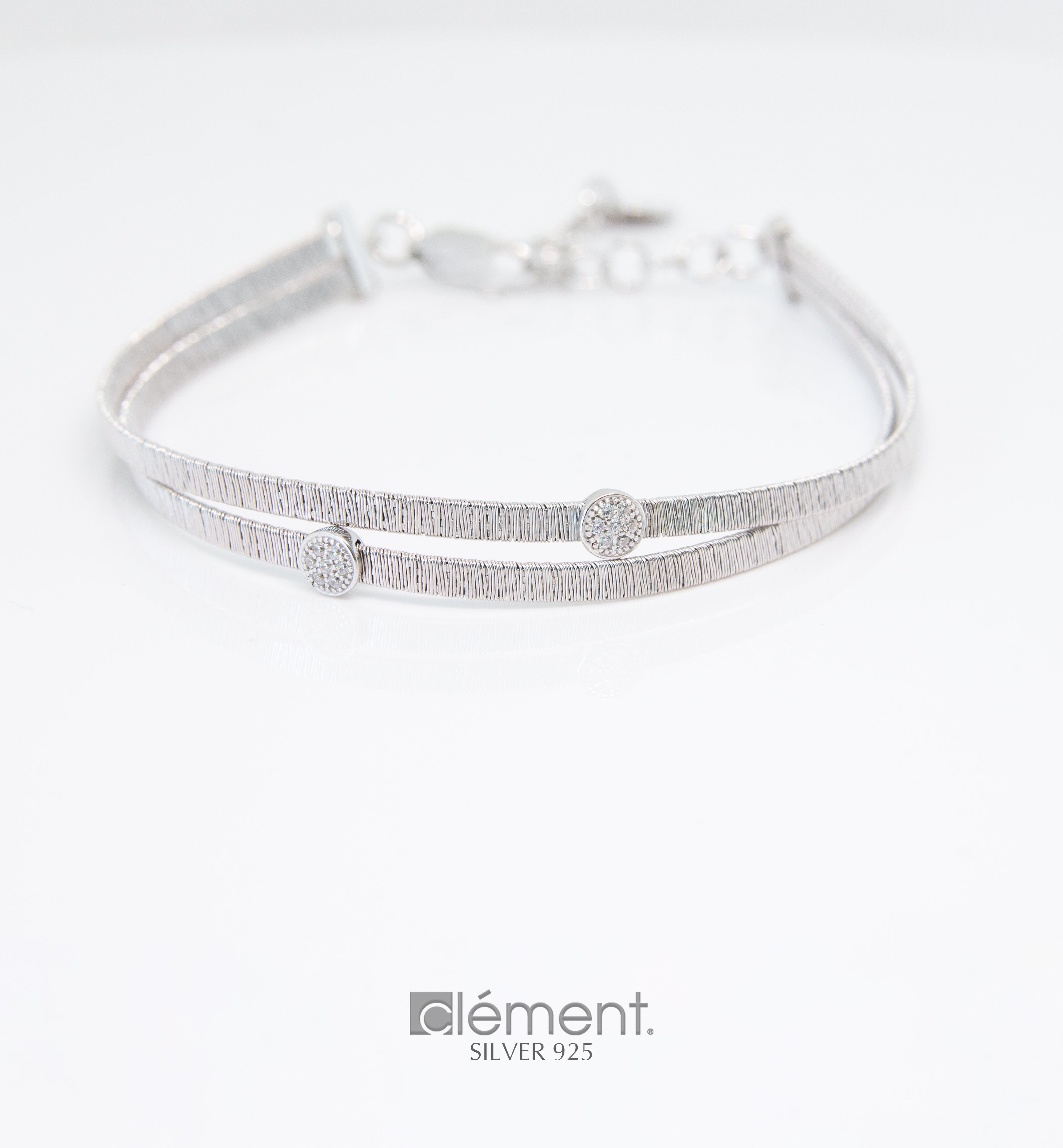 Silver 925 Double Flat Bracelet with CZ Stones
