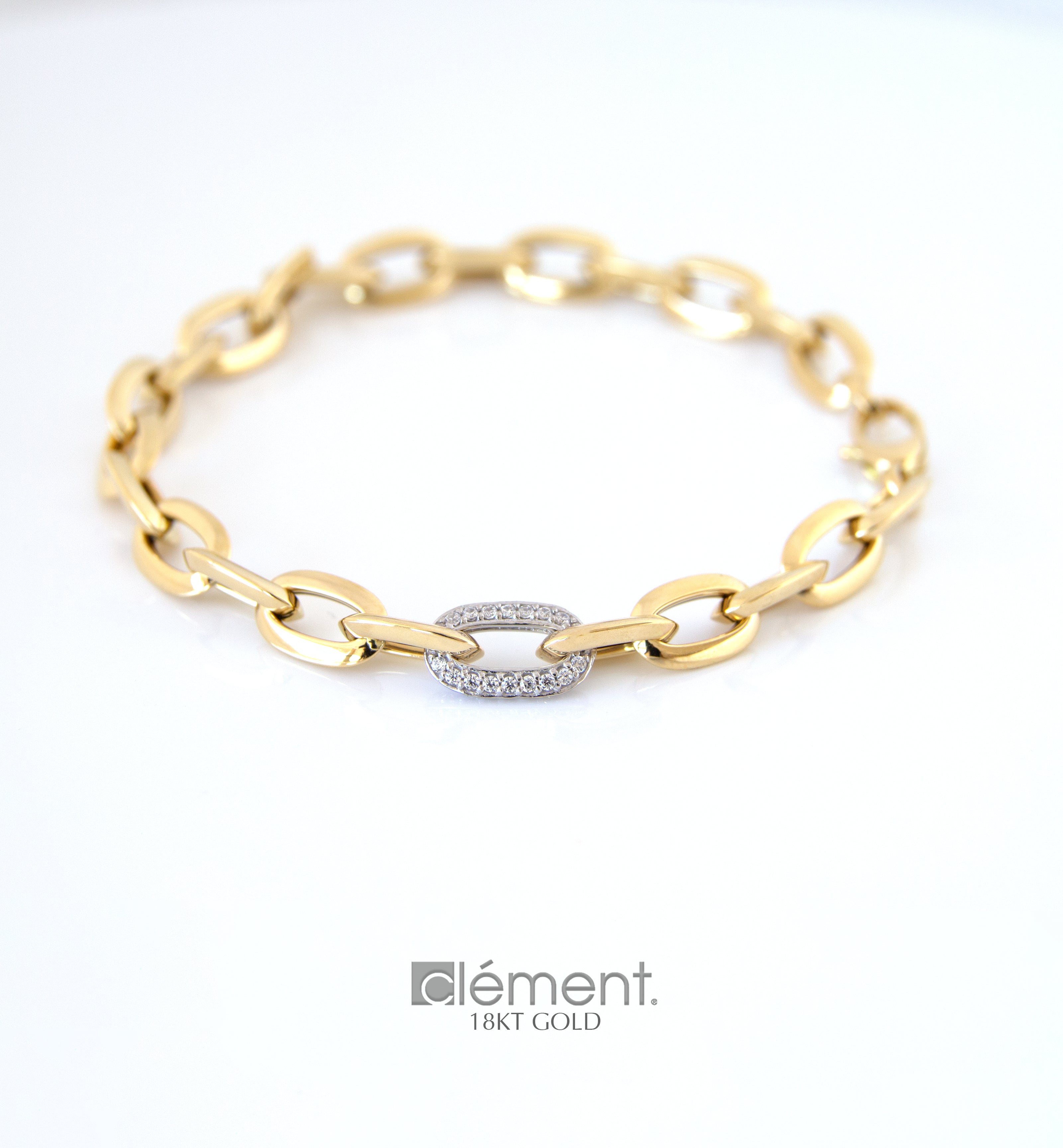 18ct Gold Two-Tone Link Bracelet with CZ Stones