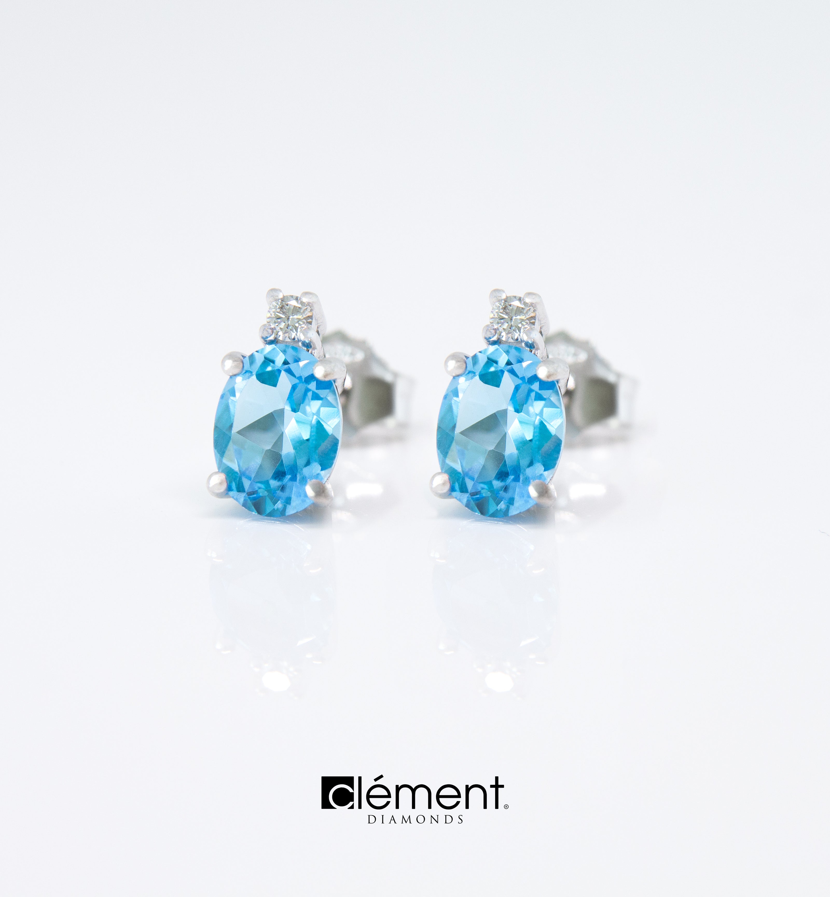 18ct White Gold Swiss Blue Topaz and Diamond Earrings