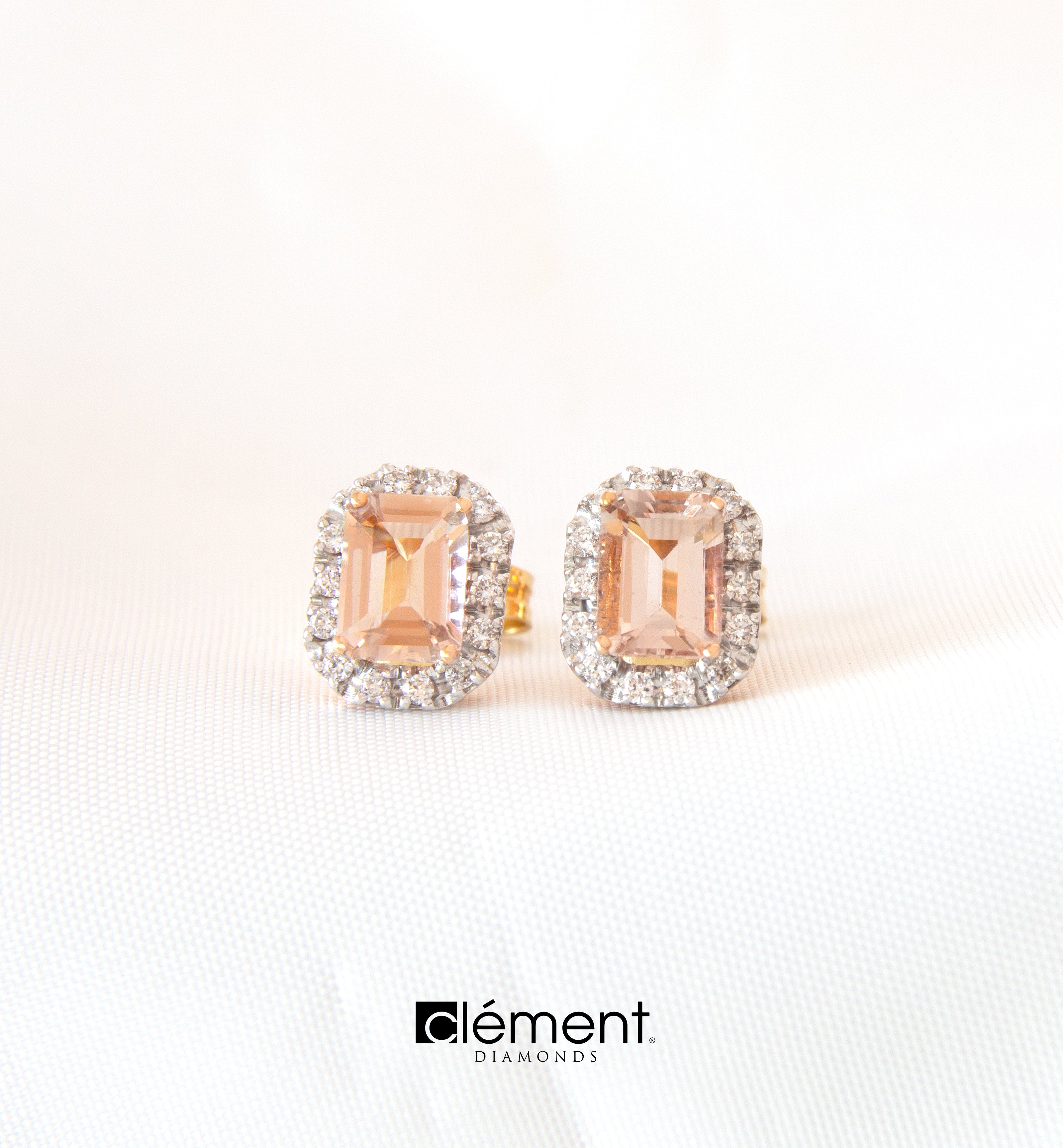 18ct Rose Gold Diamond and Morganite Earrings