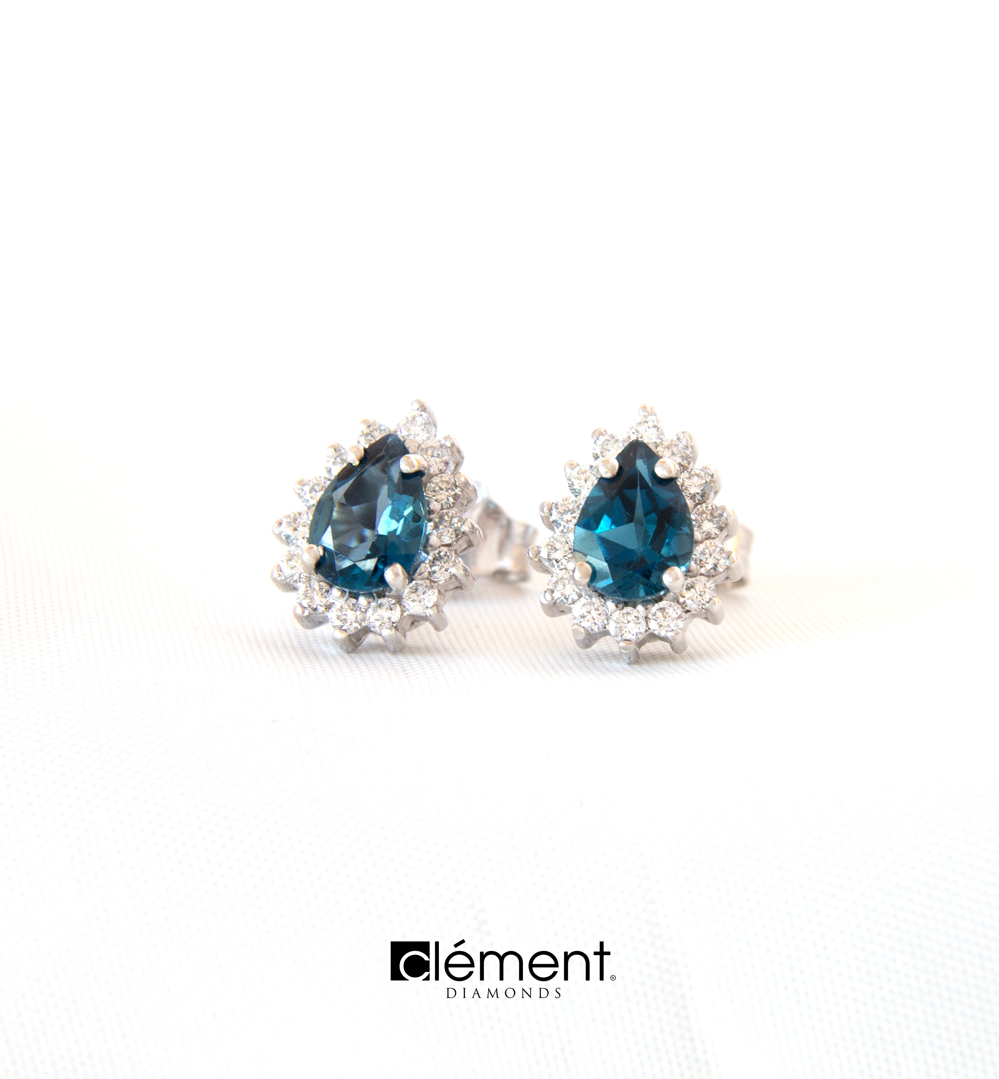 18ct White Gold Diamond and London Blue Topaz Earrings