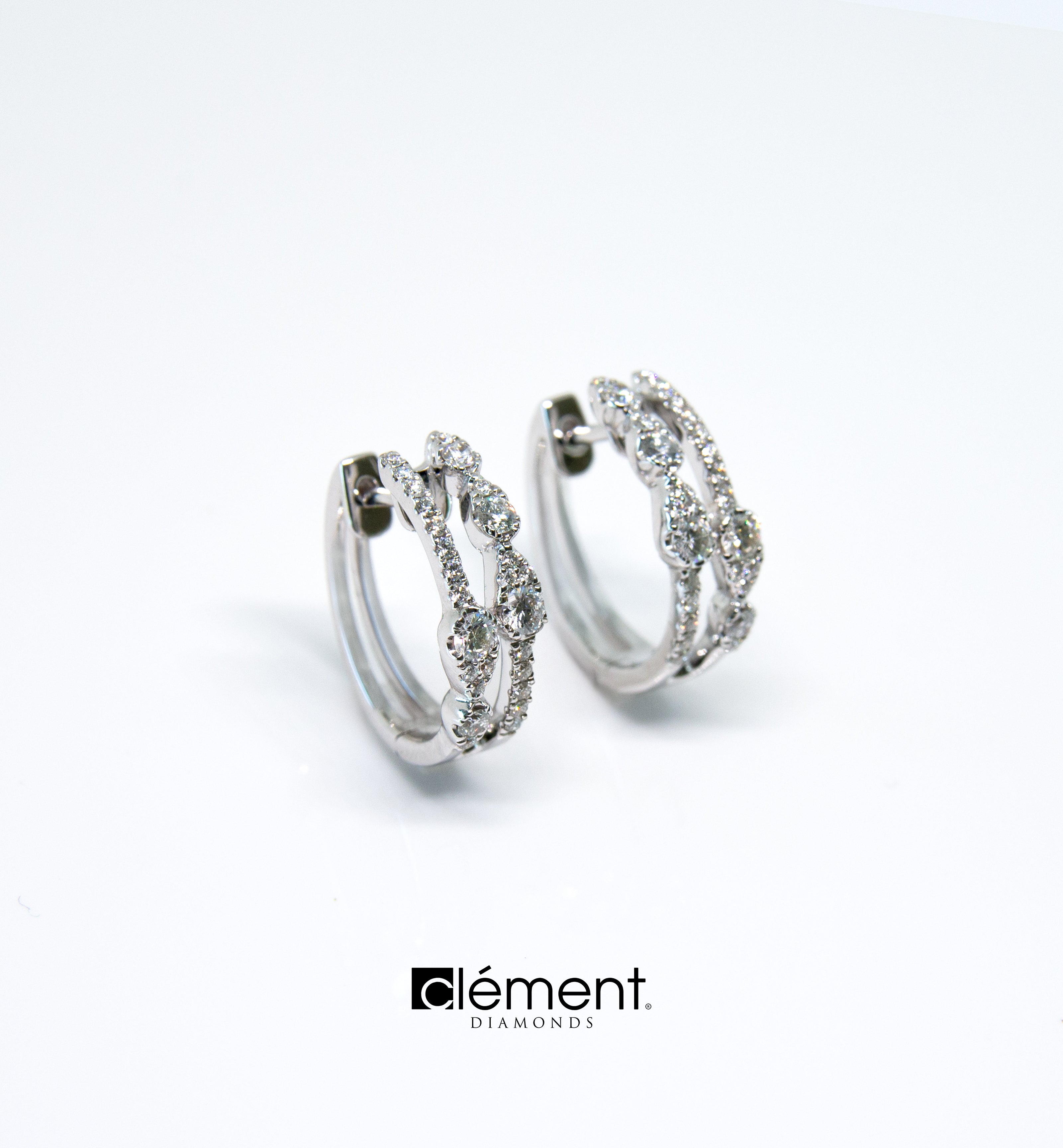 18ct White Gold Diamond Design Hoop Earrings