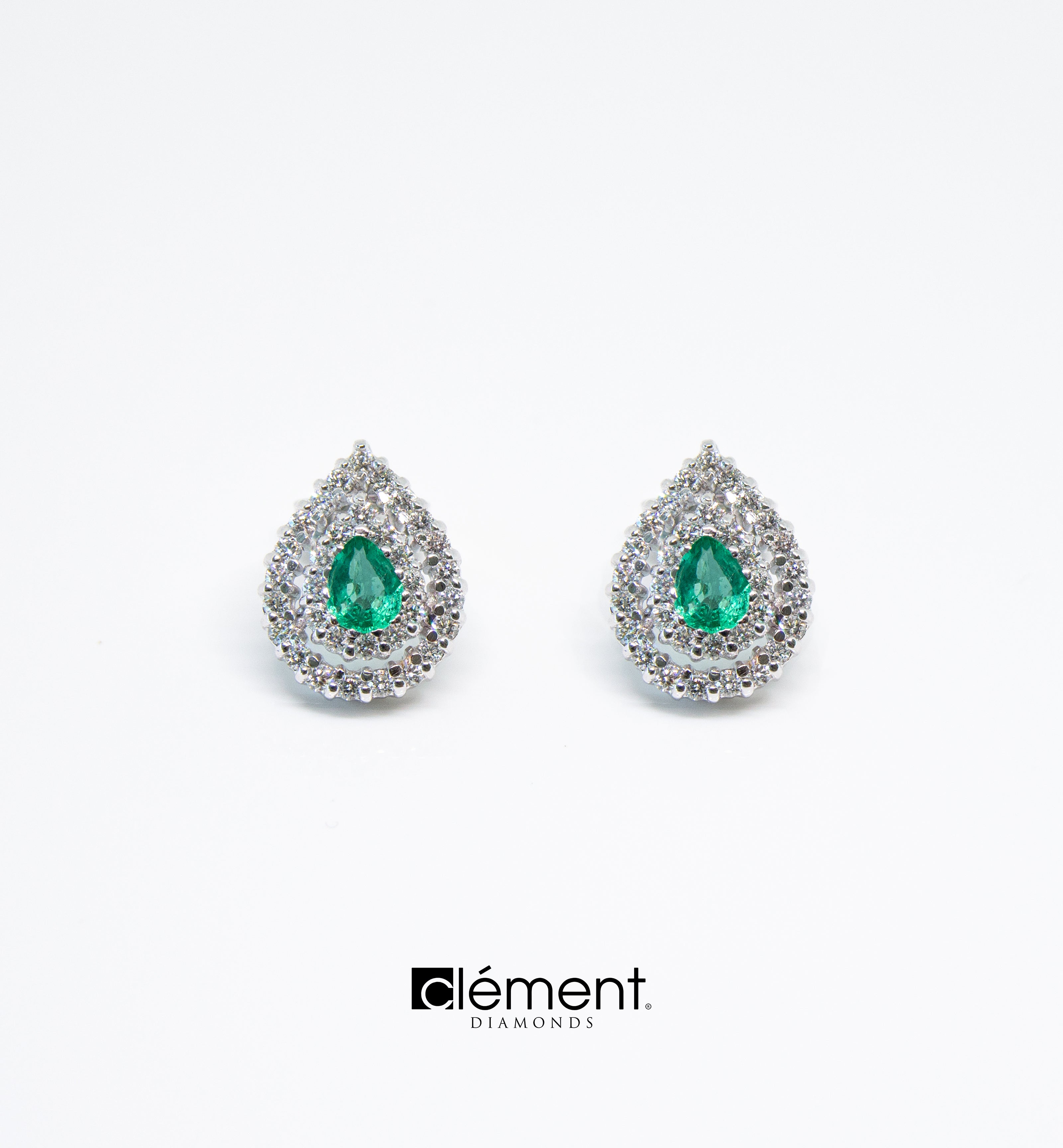 18ct White Gold Emerald and Diamond Earrings