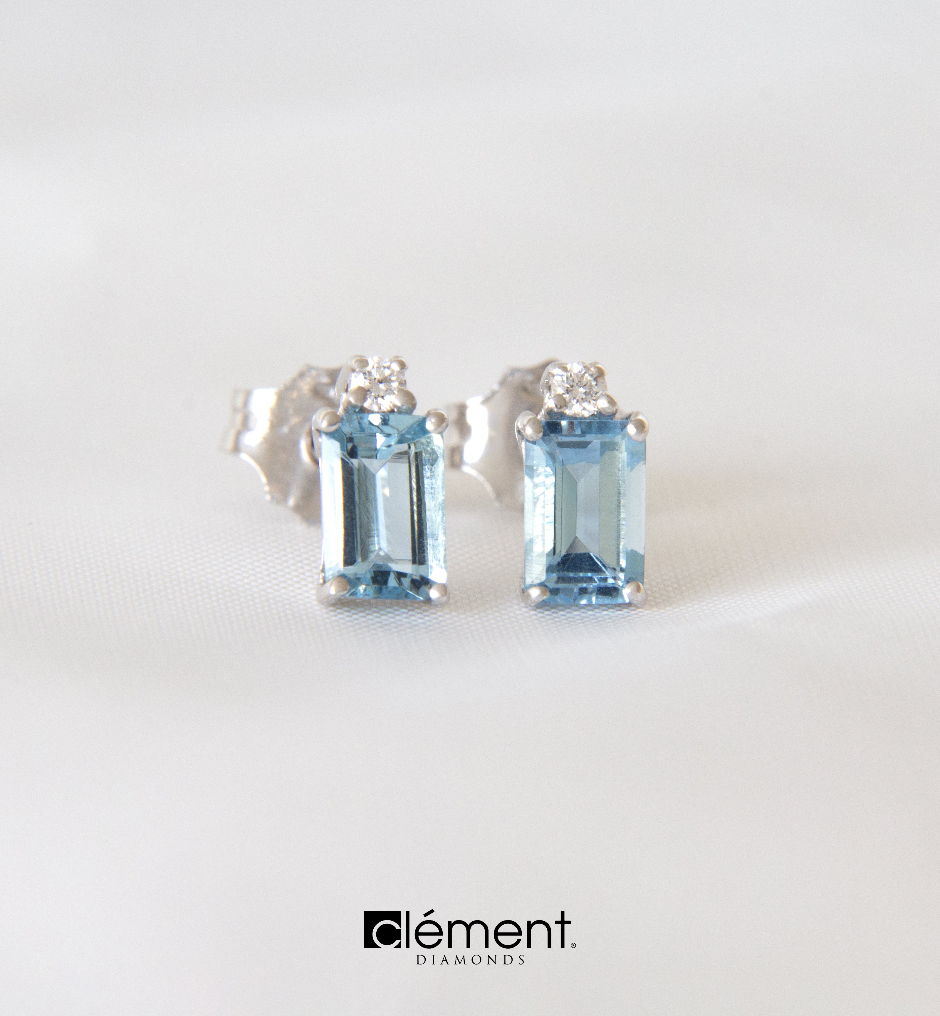 18ct White Gold Diamond and Aquamarine Earrings