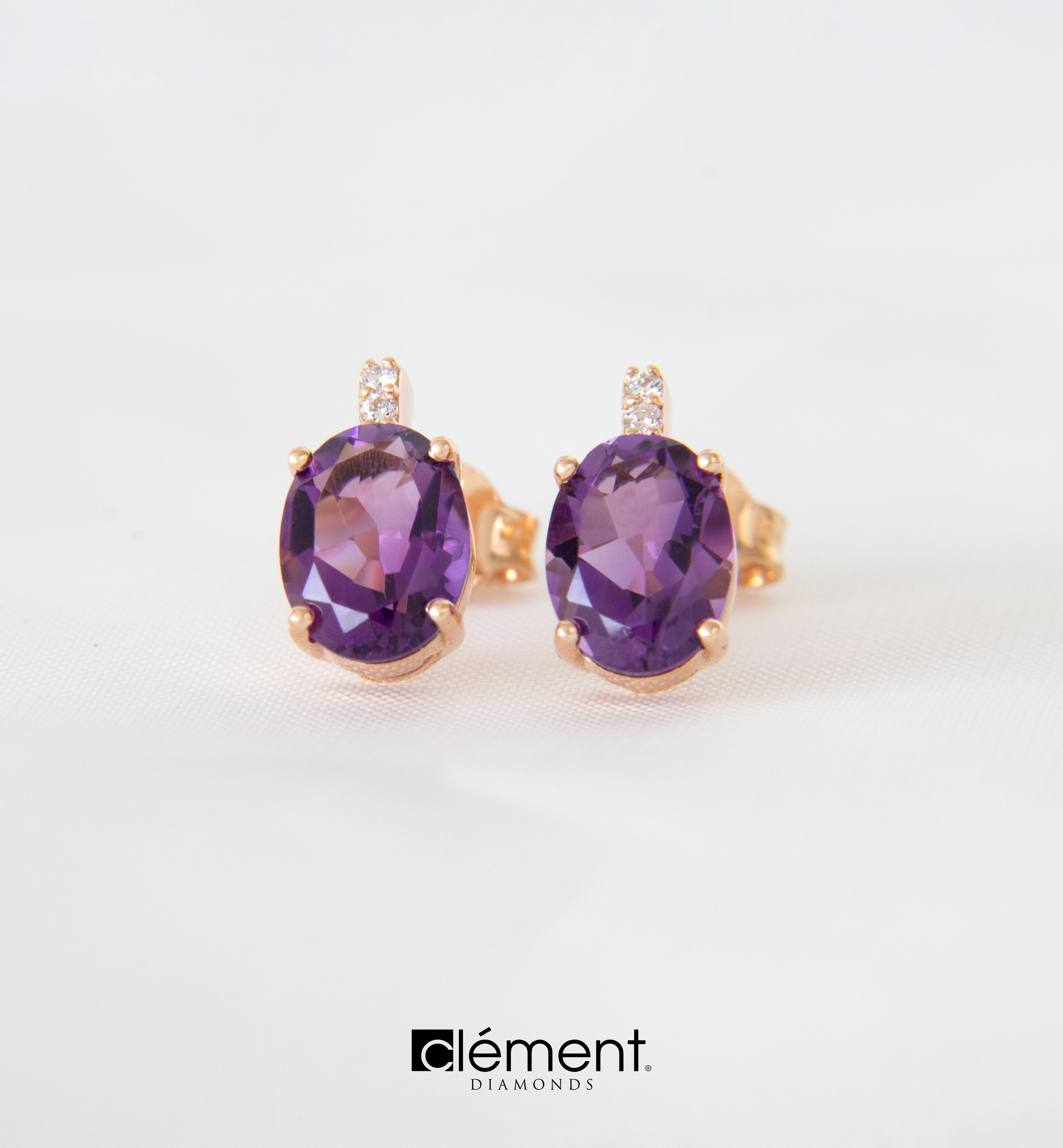 18ct Rose Gold Diamond and Amethyst Earrings