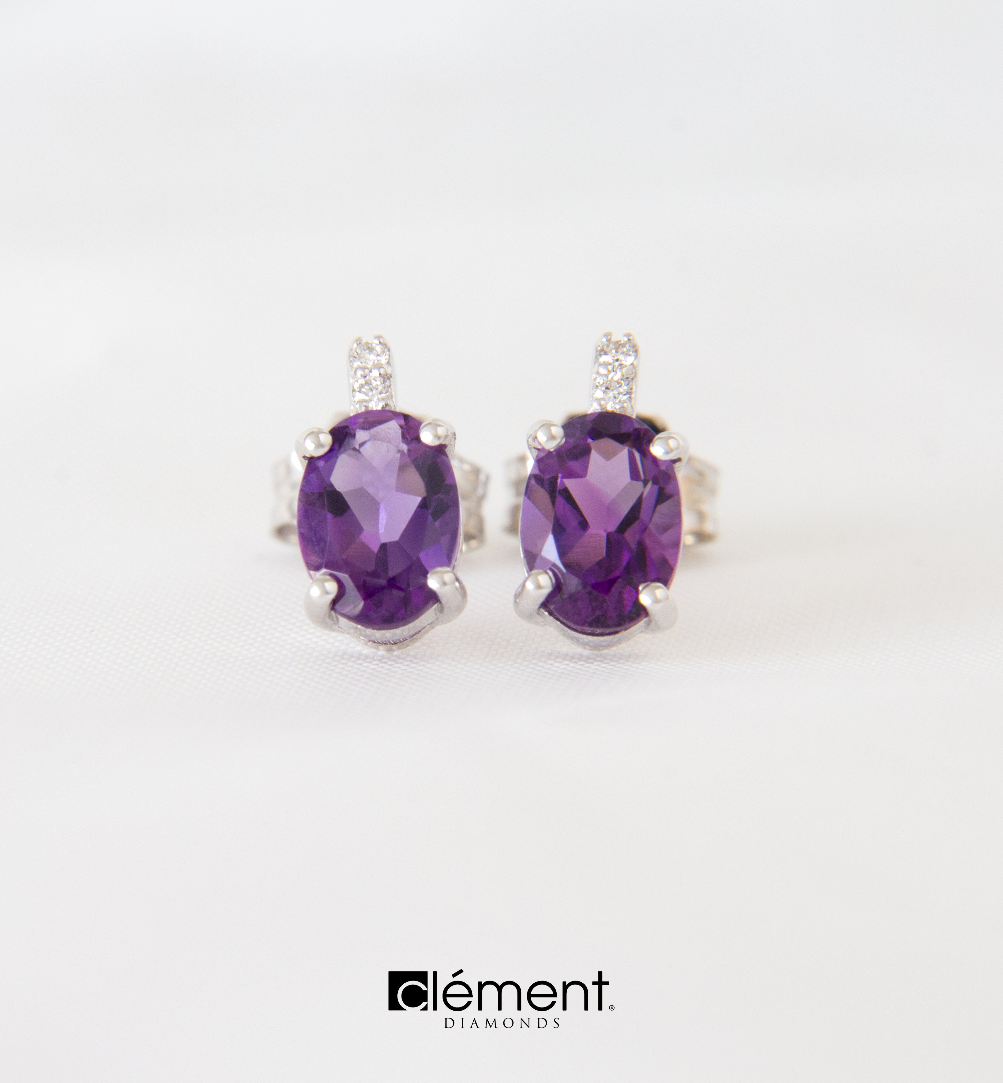 18ct White Gold Diamond and Amethyst Earrings