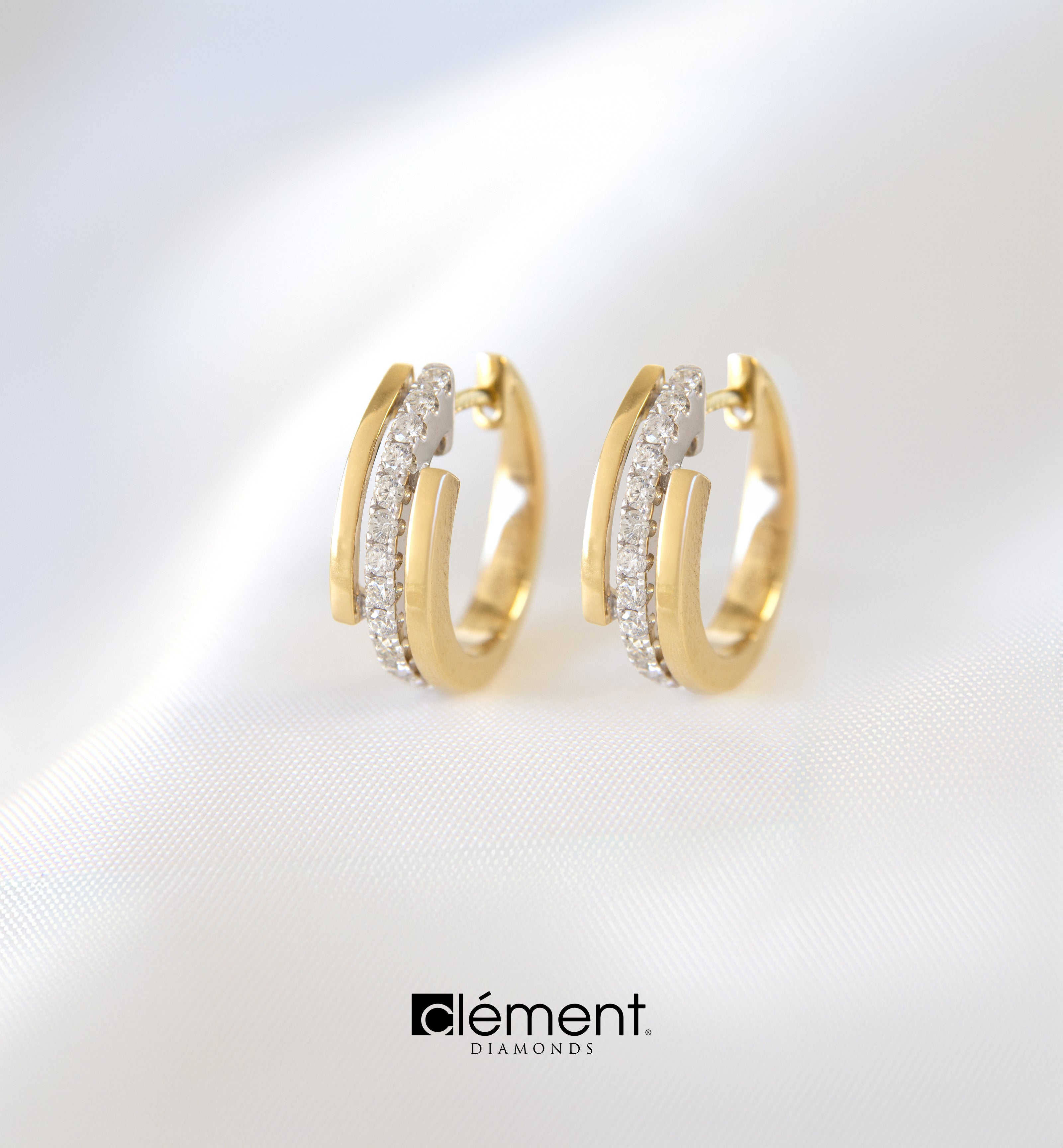 18ct Gold Two-Tone Diamond Design Hoop Earrings