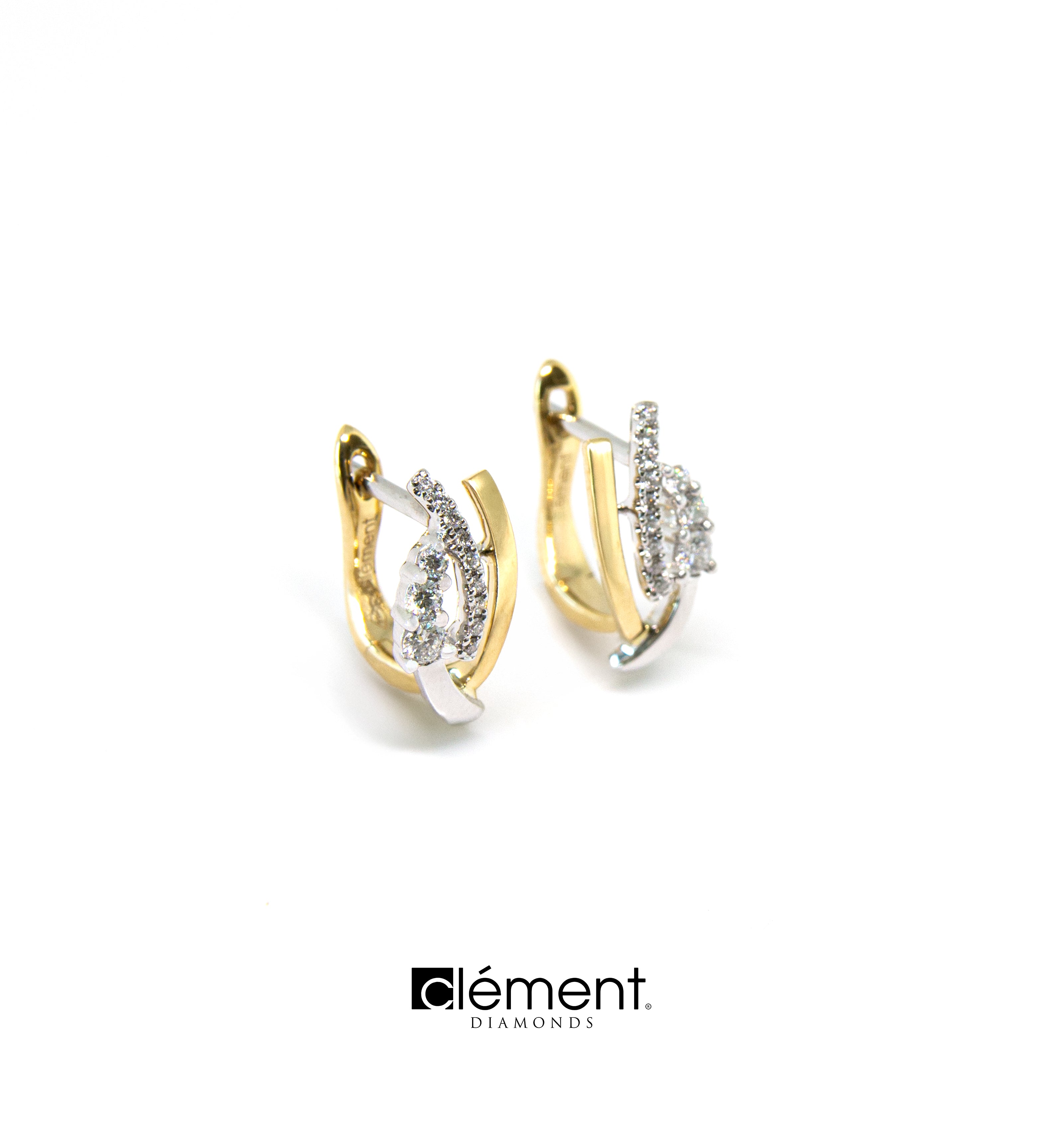 18ct Gold Two-Tone Diamond Design Hoop Earrings