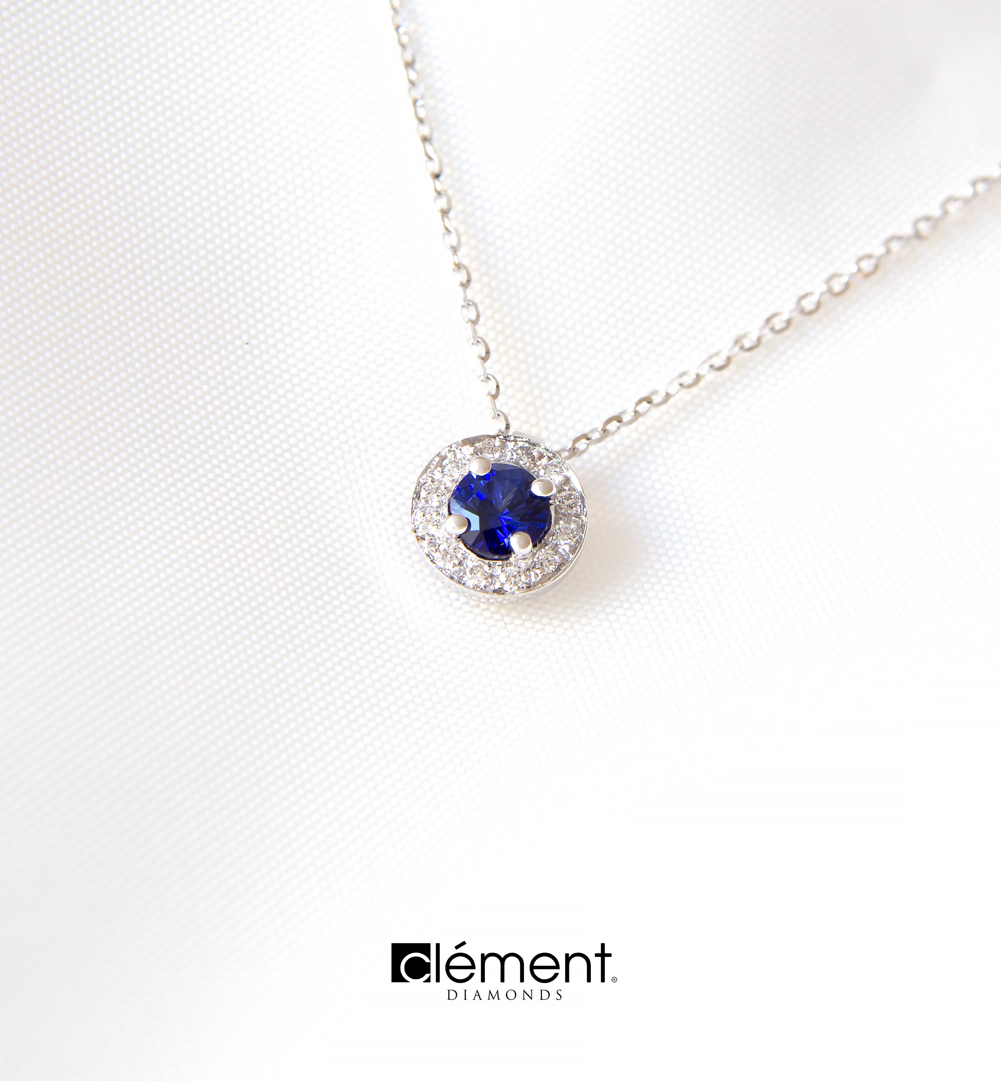 18ct White Gold Diamond and Blue Sapphire Pendant