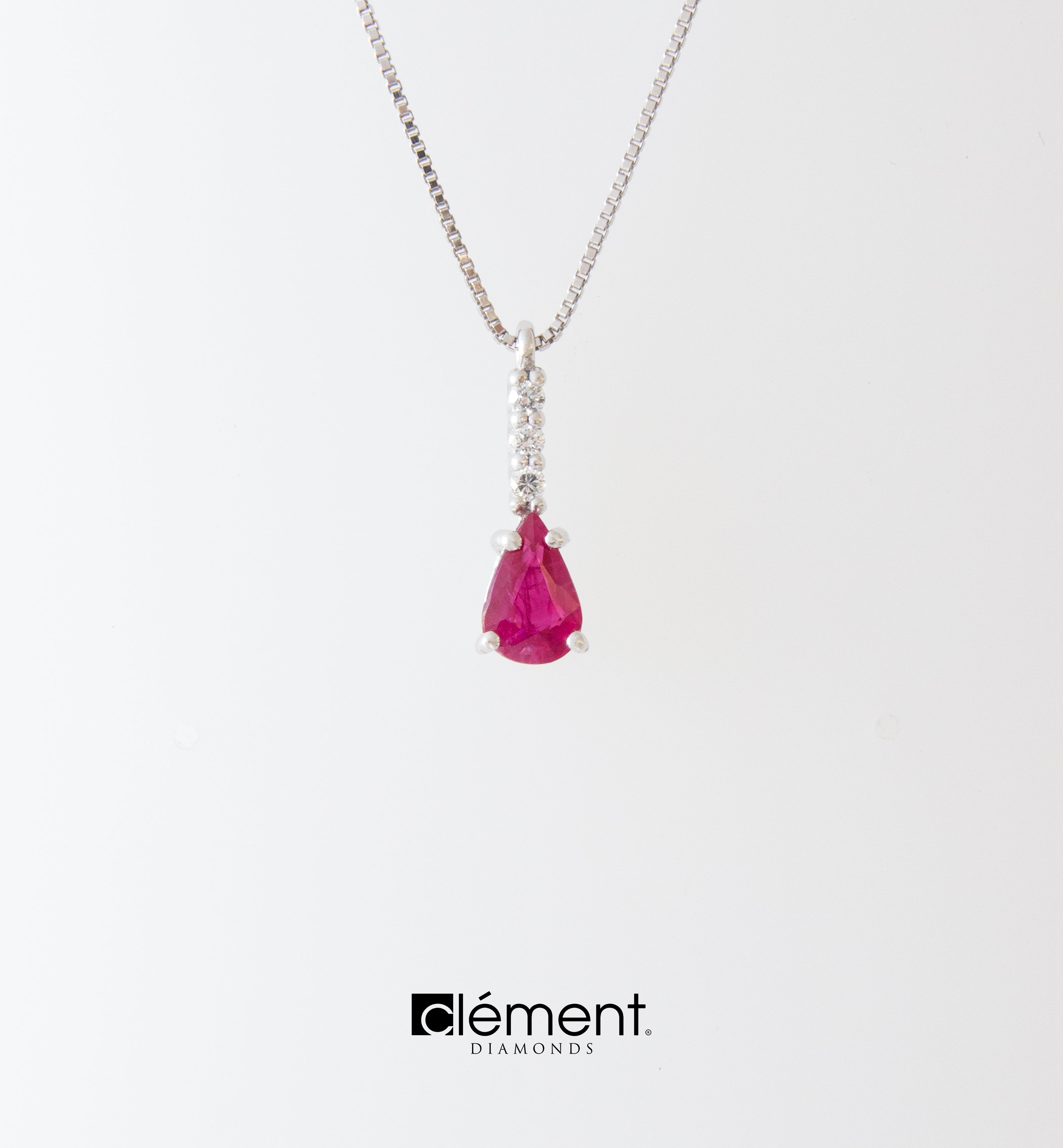 18ct White Gold Diamond and Ruby Pendant