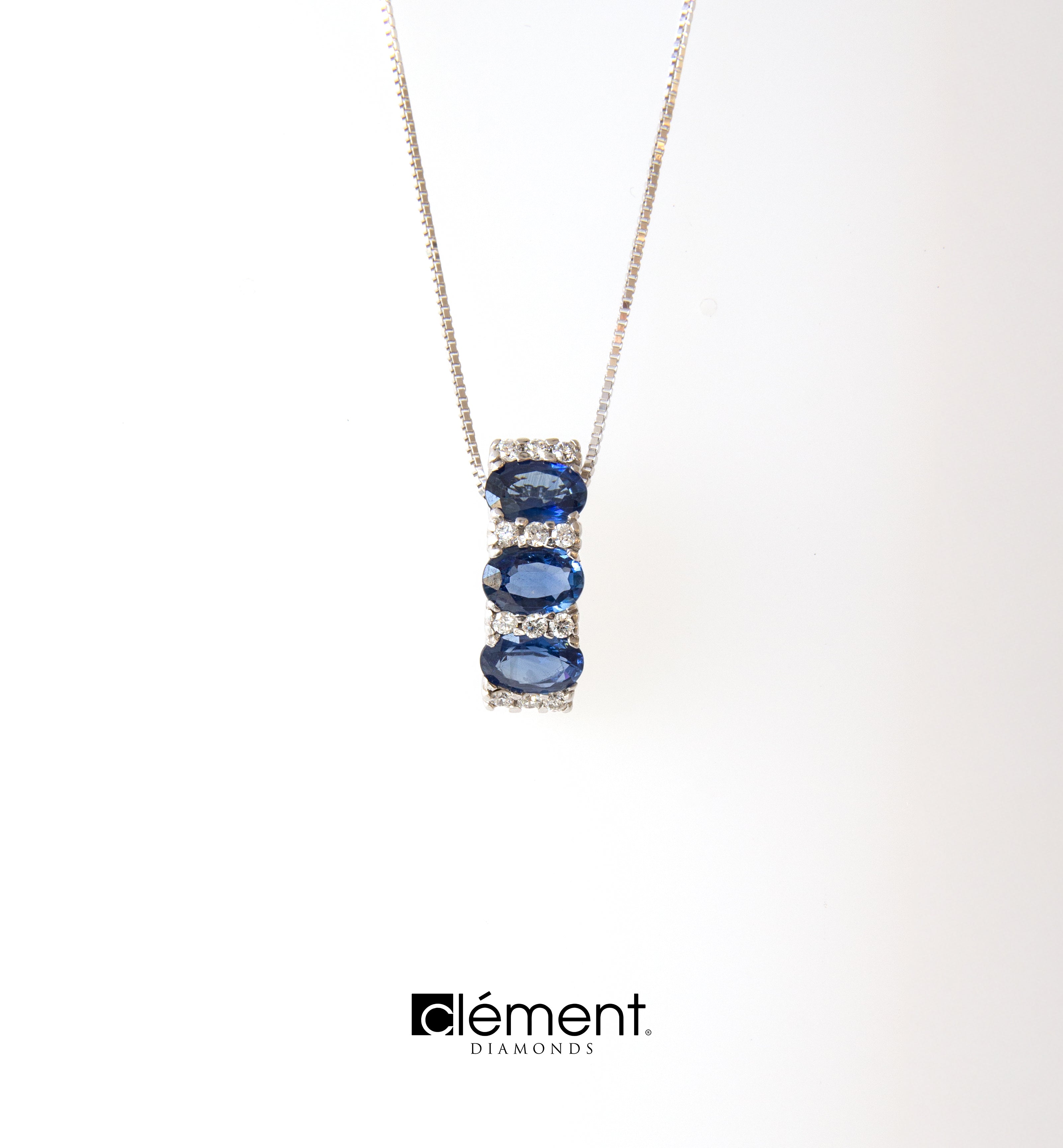 18ct White Gold Diamond and Blue Sapphire Pendant