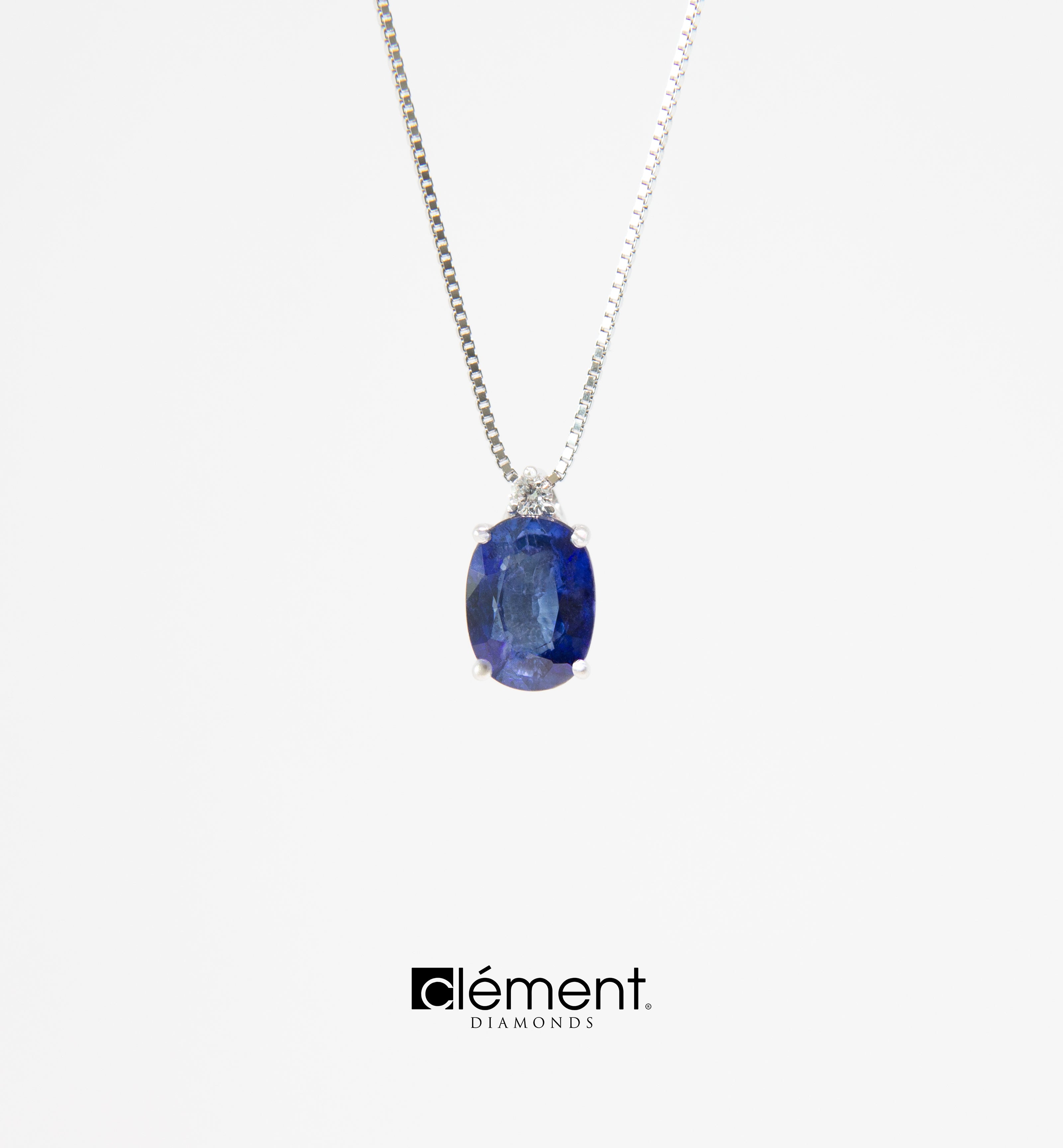 18ct White Gold Diamond and Blue Sapphire Pendant