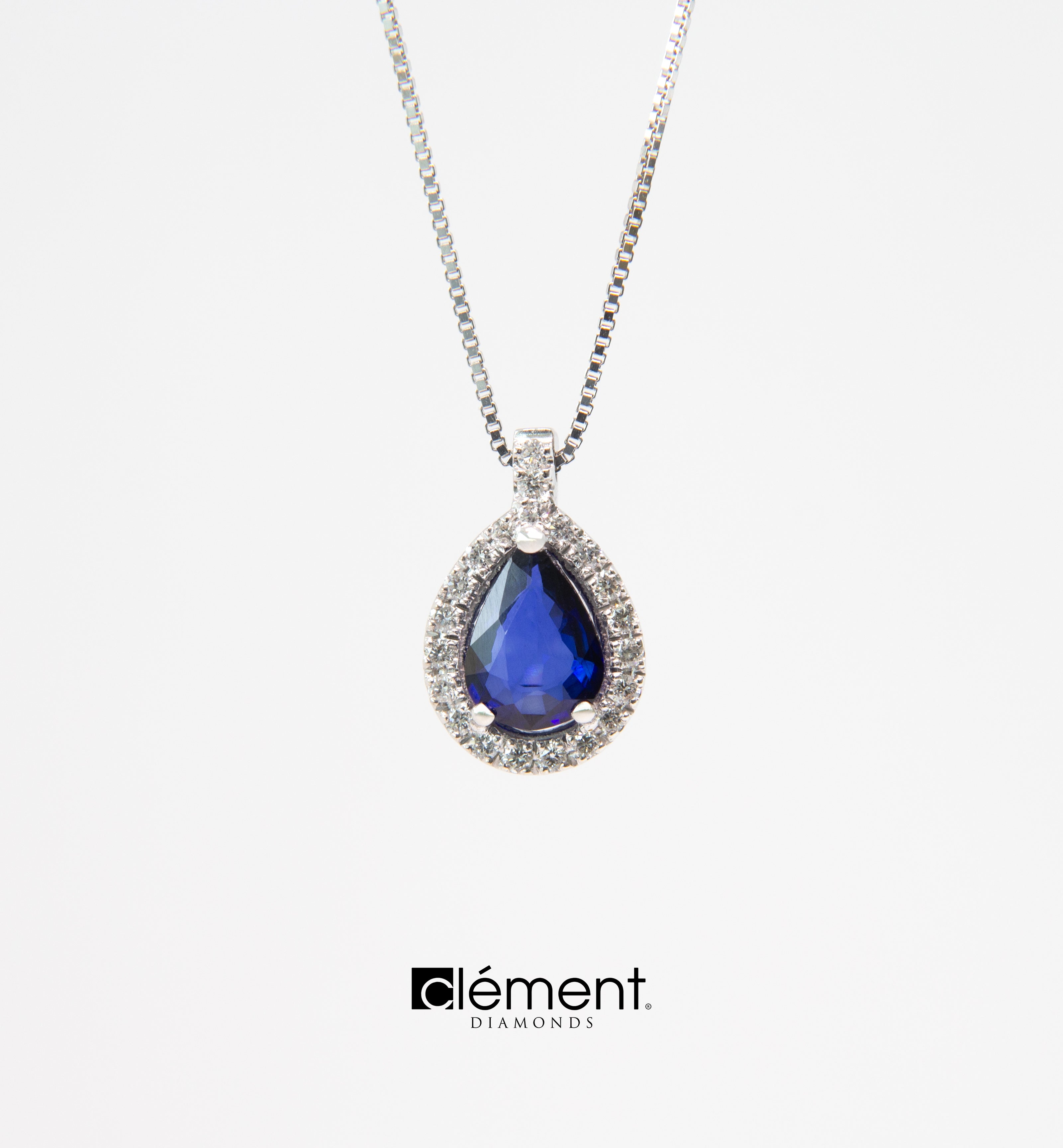 18ct White Gold Diamond and Blue Sapphire Pendant