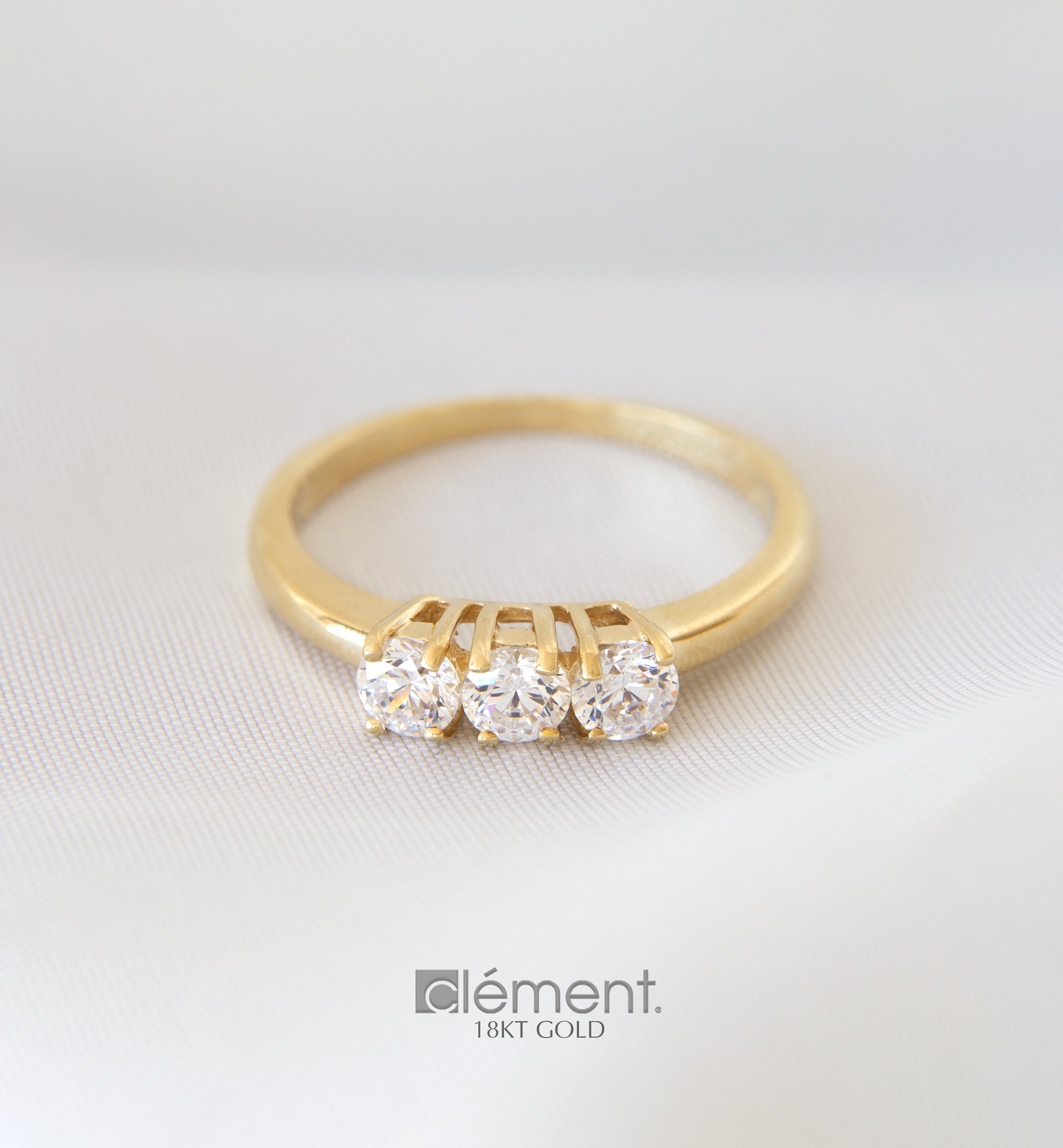 18ct Yellow Gold Trilogy Ring with CZ Stones