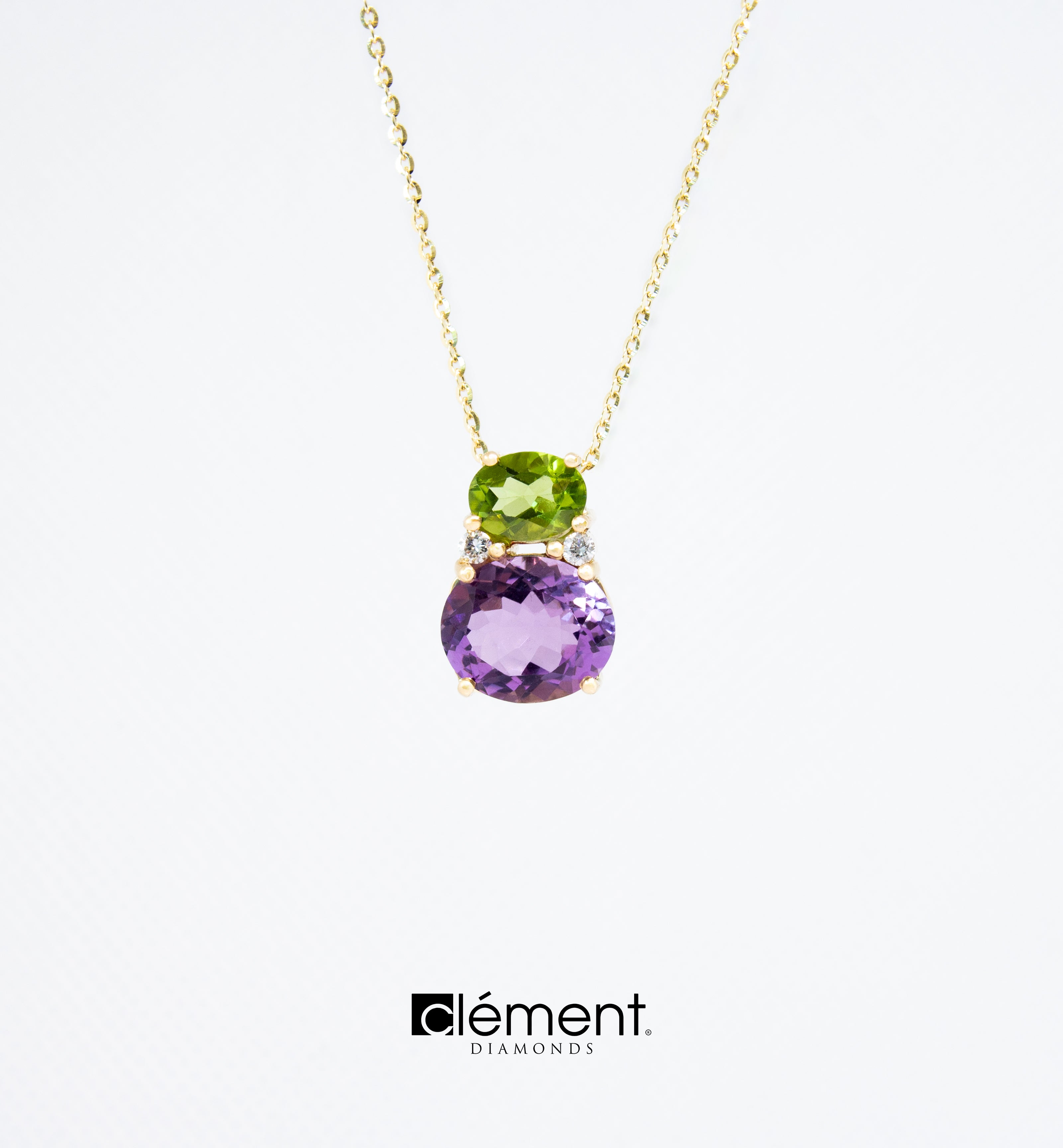 18ct Yellow Gold Amethyst, Peridot and Diamond Pendant