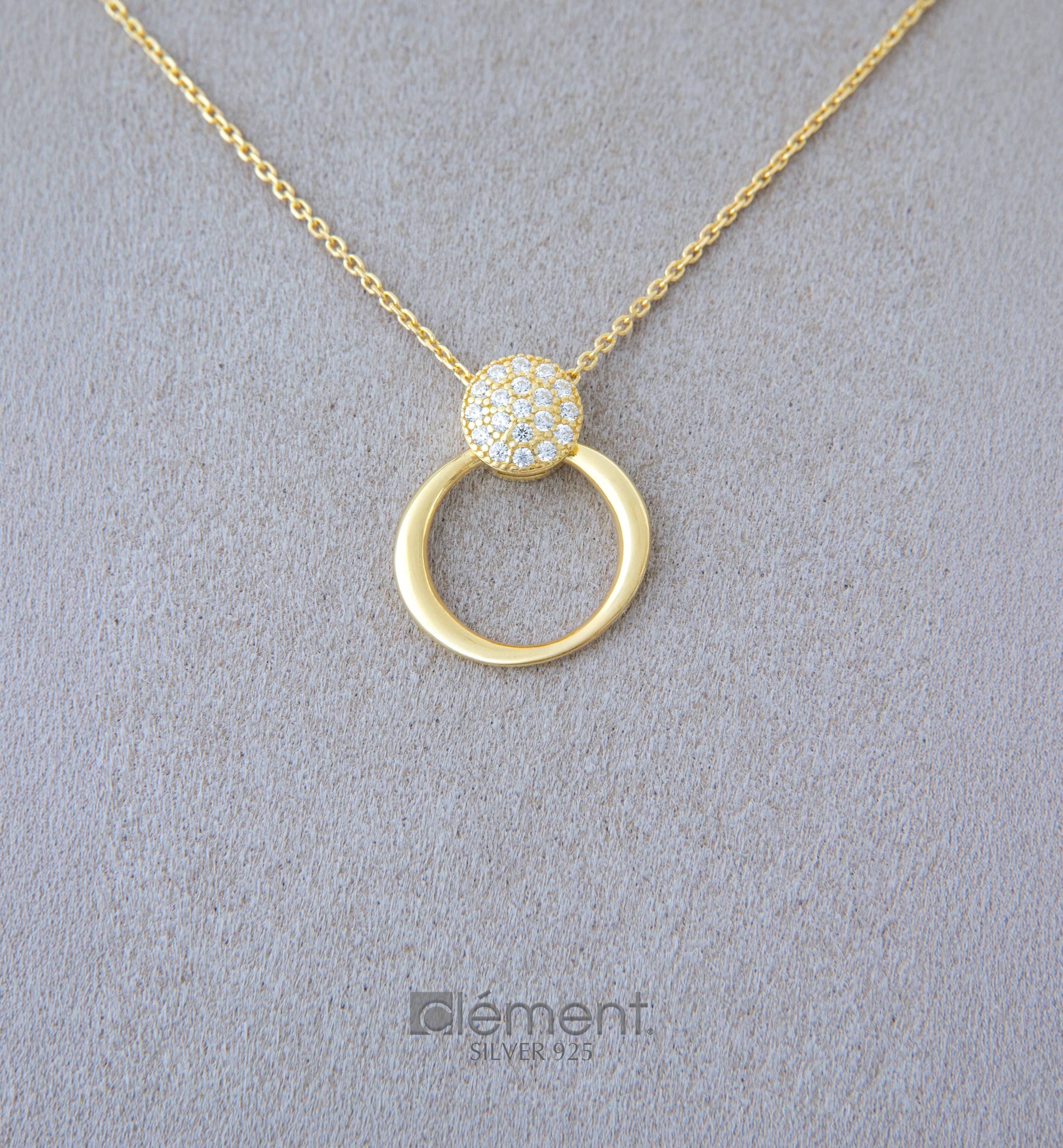 Silver 925 Circle Necklace with Cubic Zirconia Stones