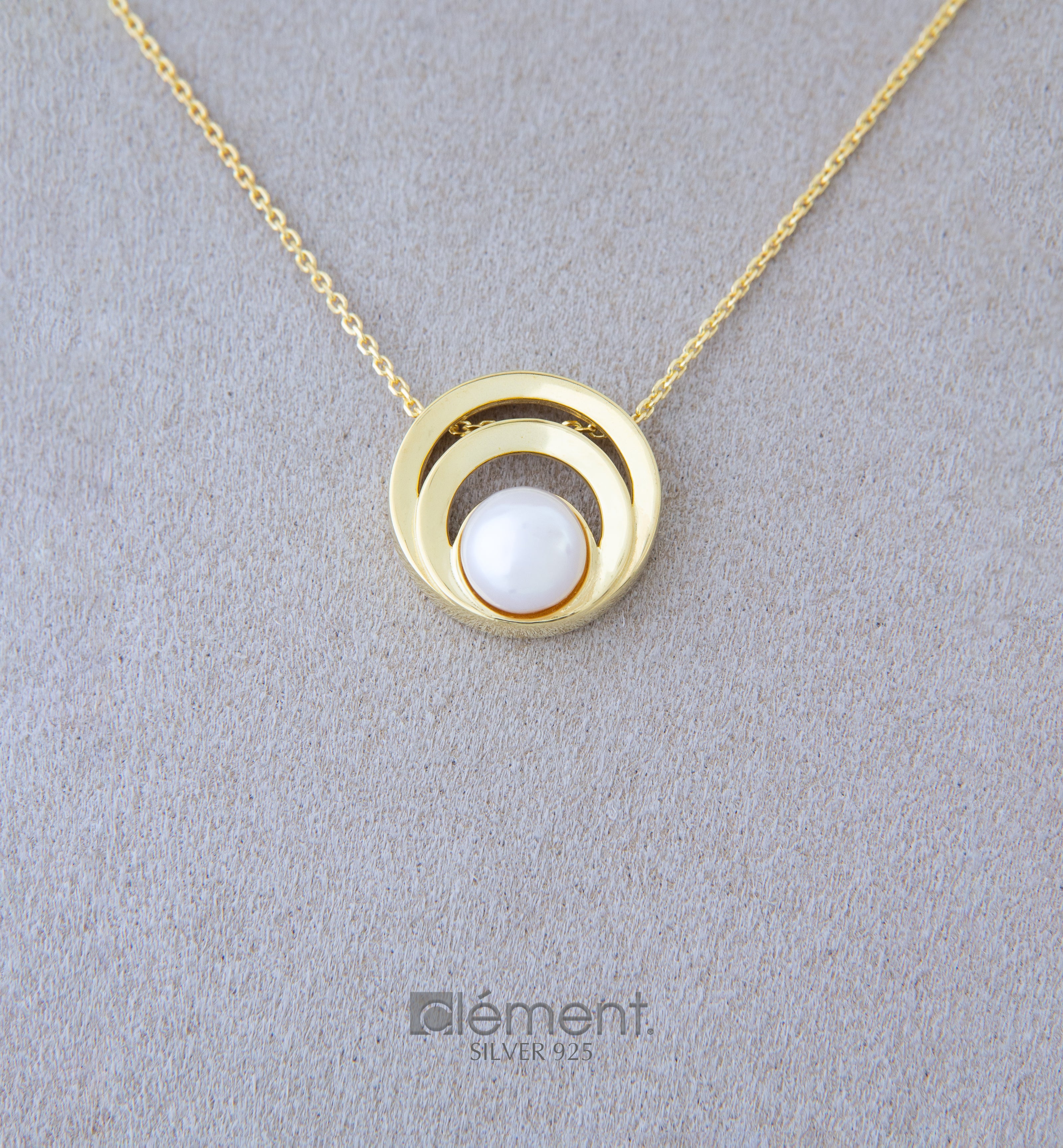Silver 925 Circle Design Pearl Pendant Necklace