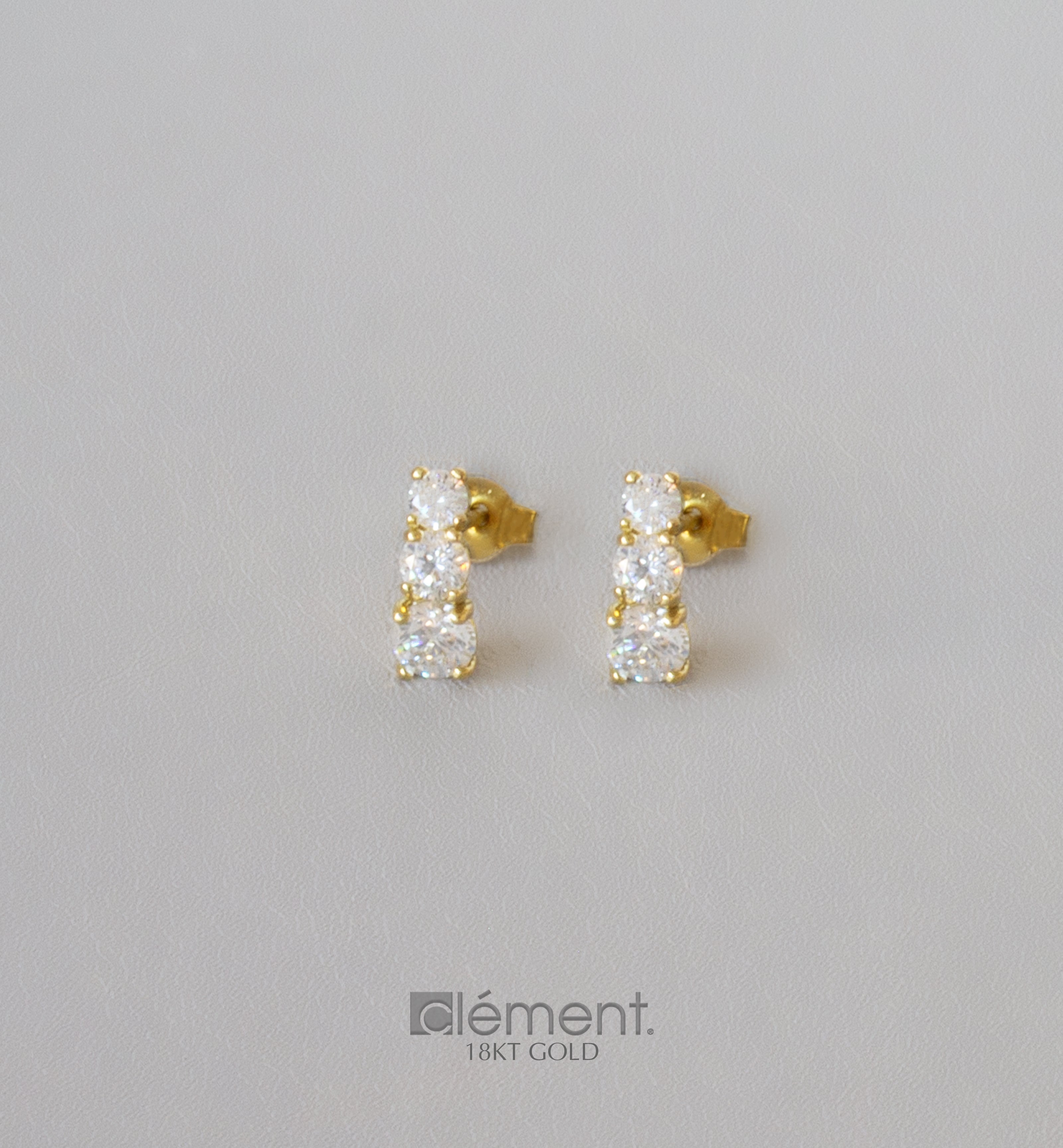 18ct Gold Trilogy Earrings with CZ Stones
