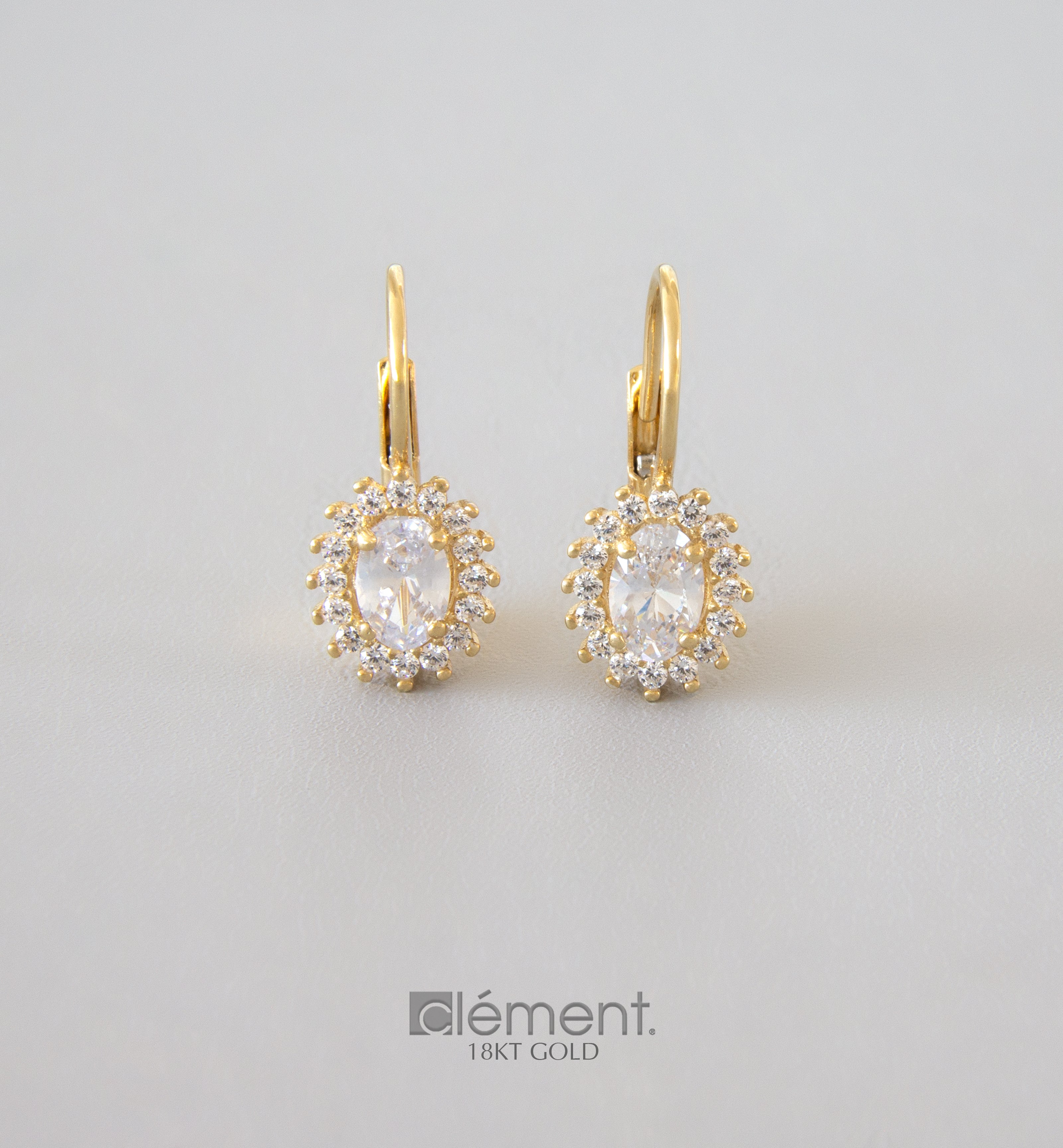 18ct Yellow Gold Oval CZ Stone Earrings