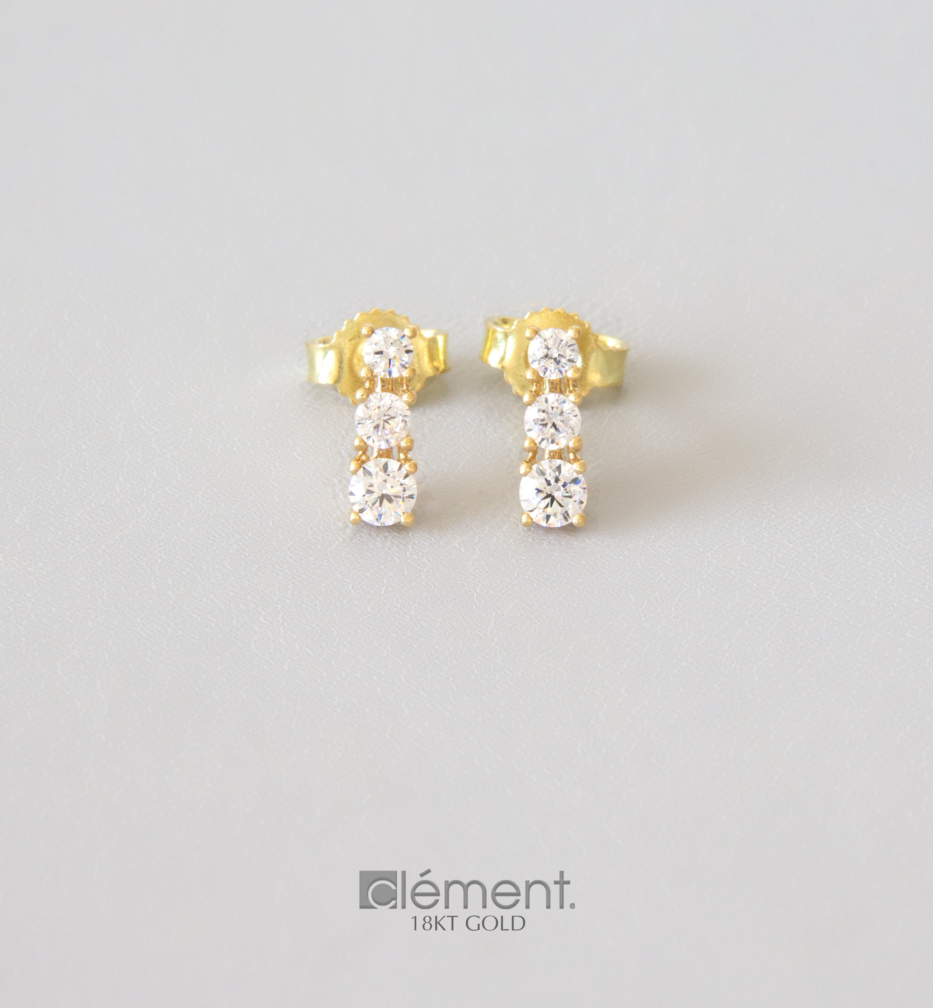 18ct Gold Trilogy Earrings with CZ Stones