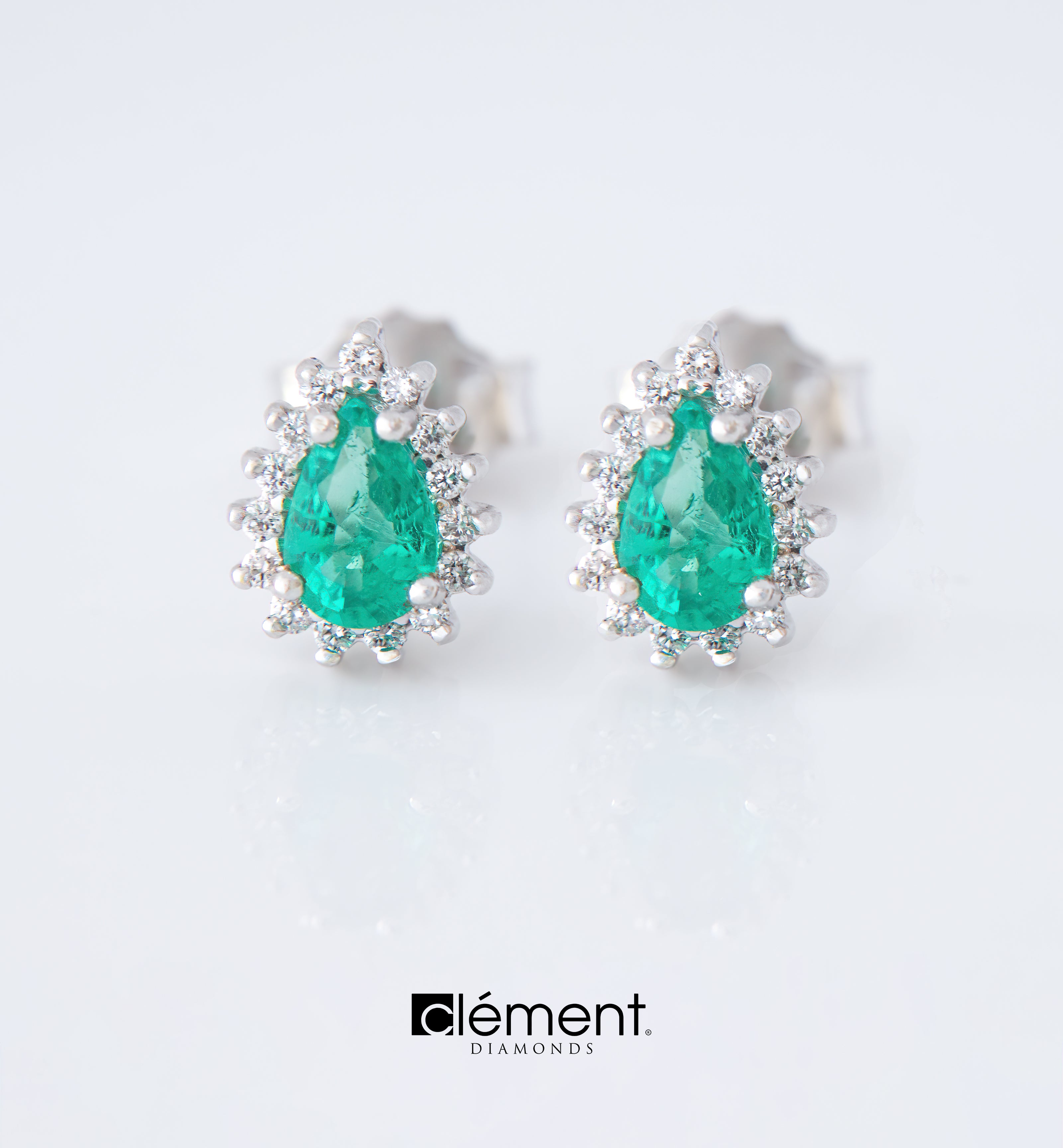 18ct White Gold Diamond & Emerald Earrings