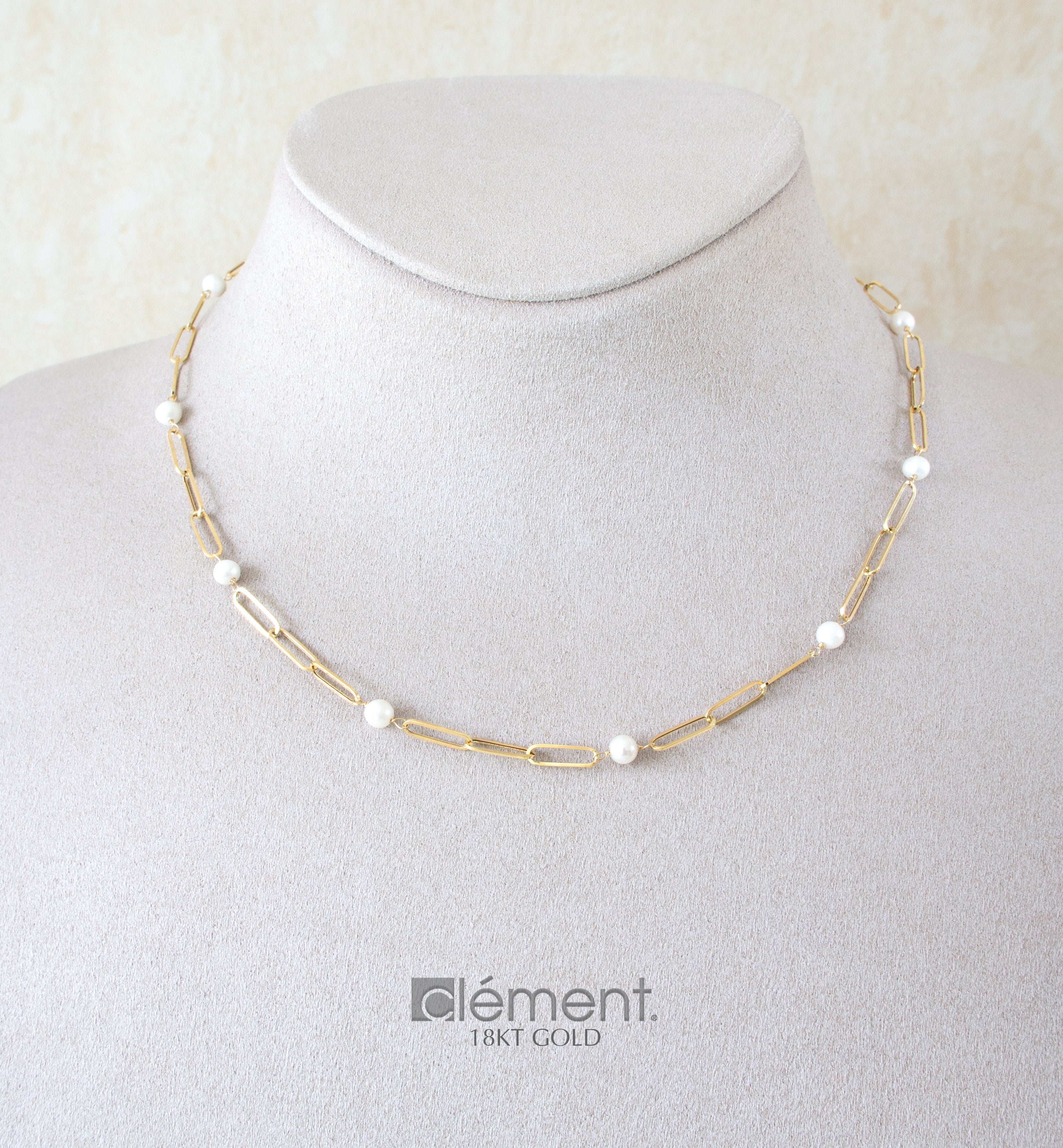 18ct Yellow Gold Link and Pearl Necklace