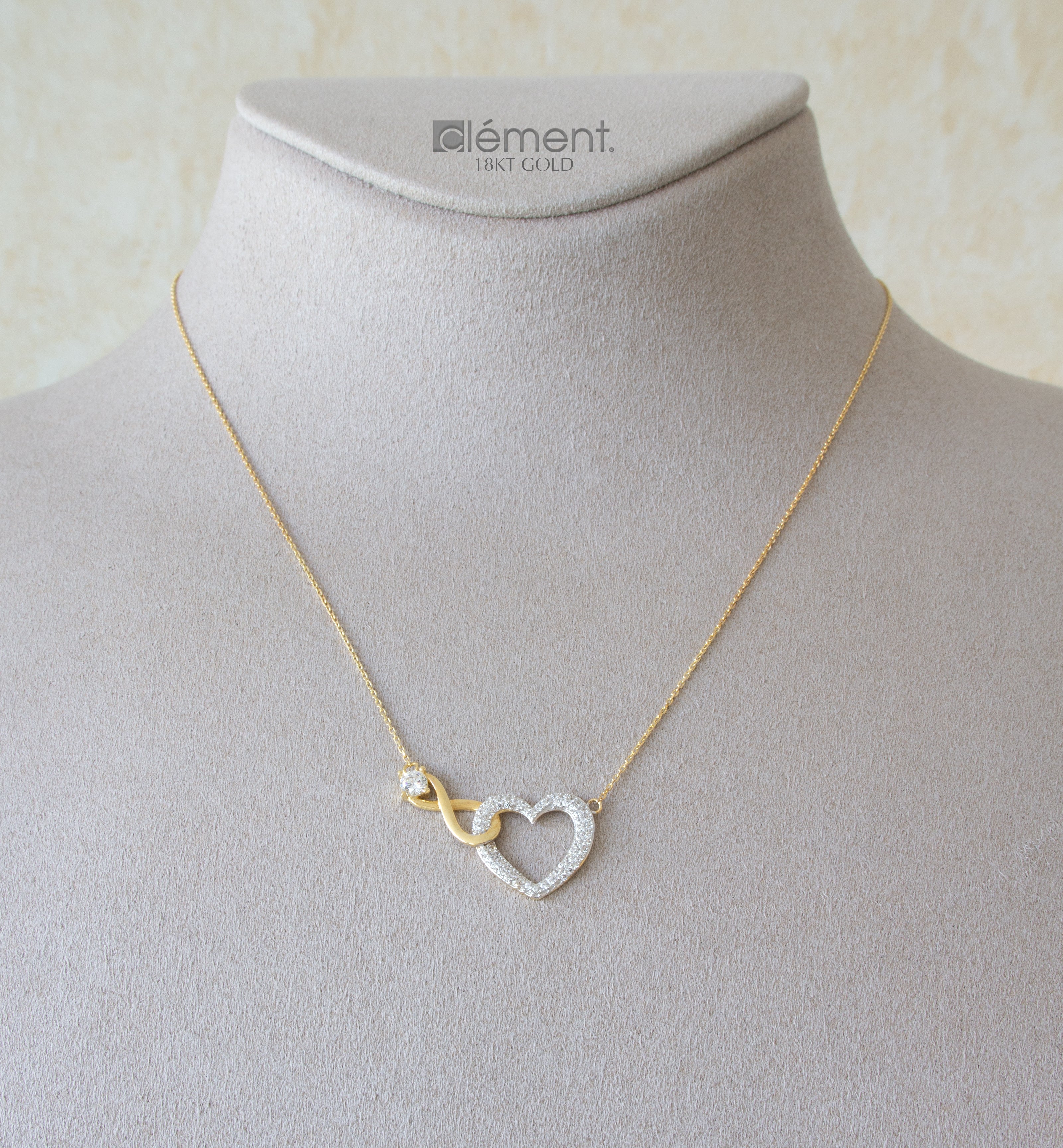 18ct Yellow Gold Infinity and Heart Necklace