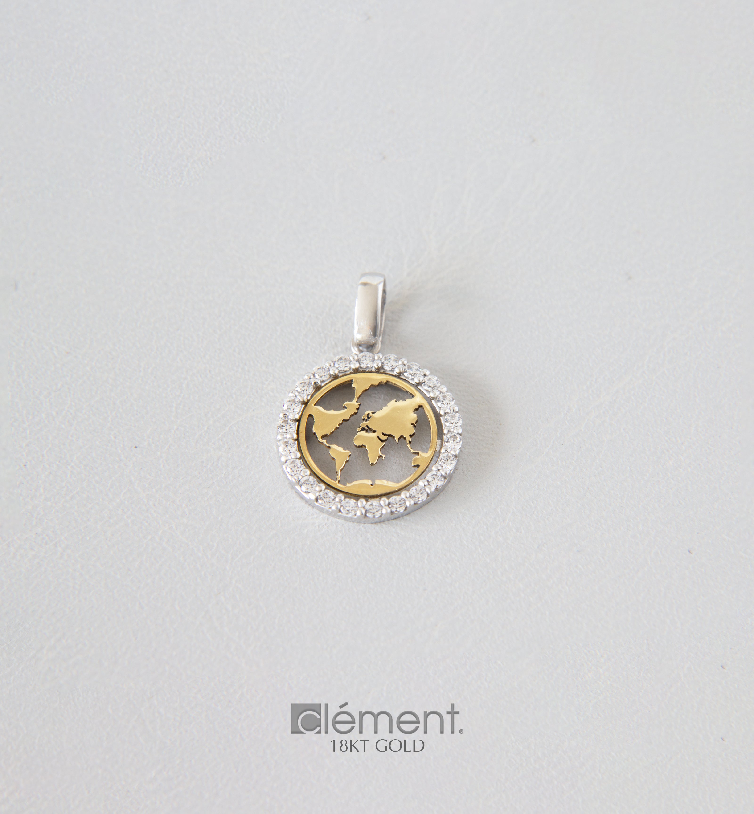 18ct Gold Two-Tone World Pendant with CZ Stones