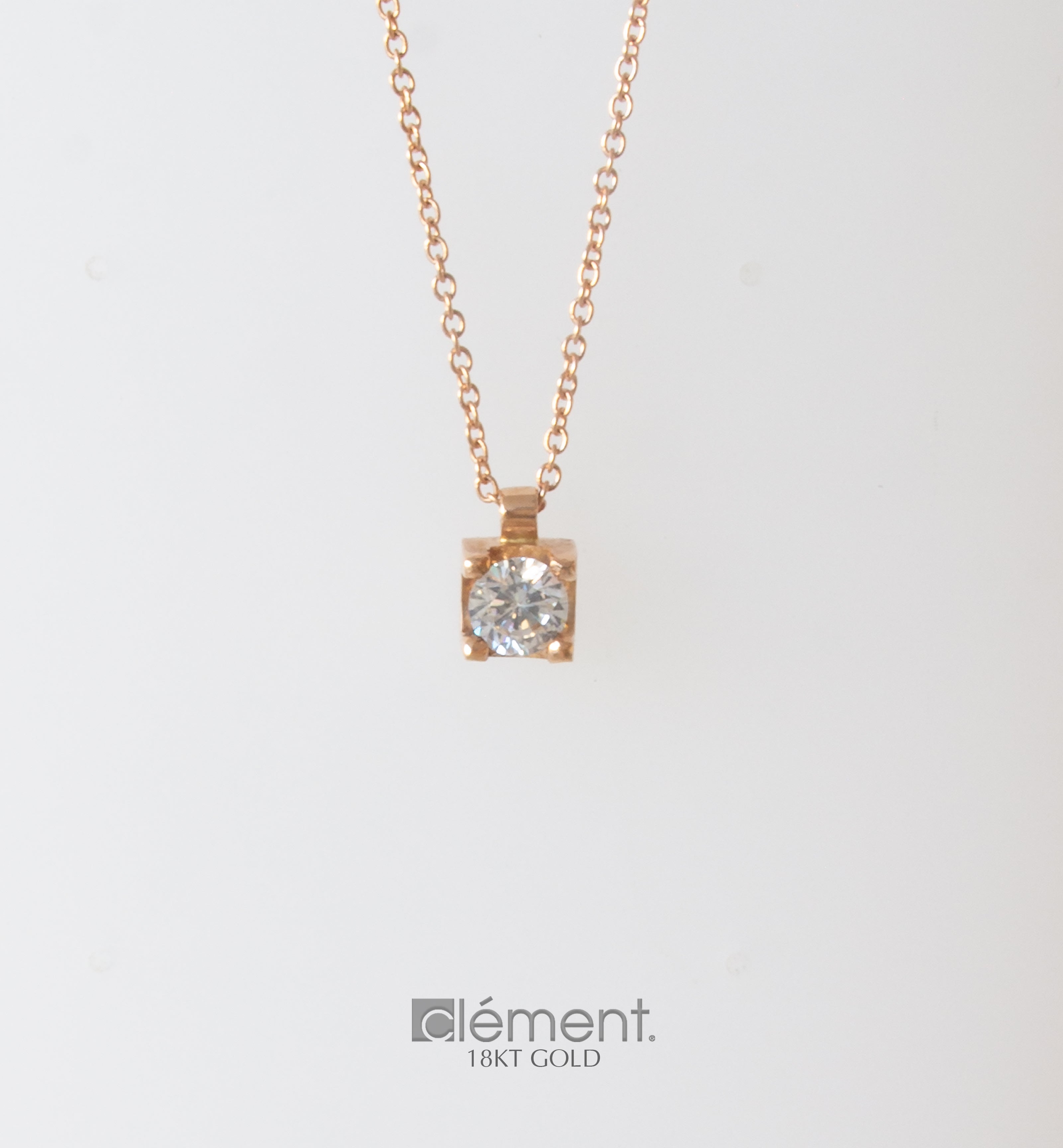 18ct Rose Gold Solitaire Pendant with CZ Stone