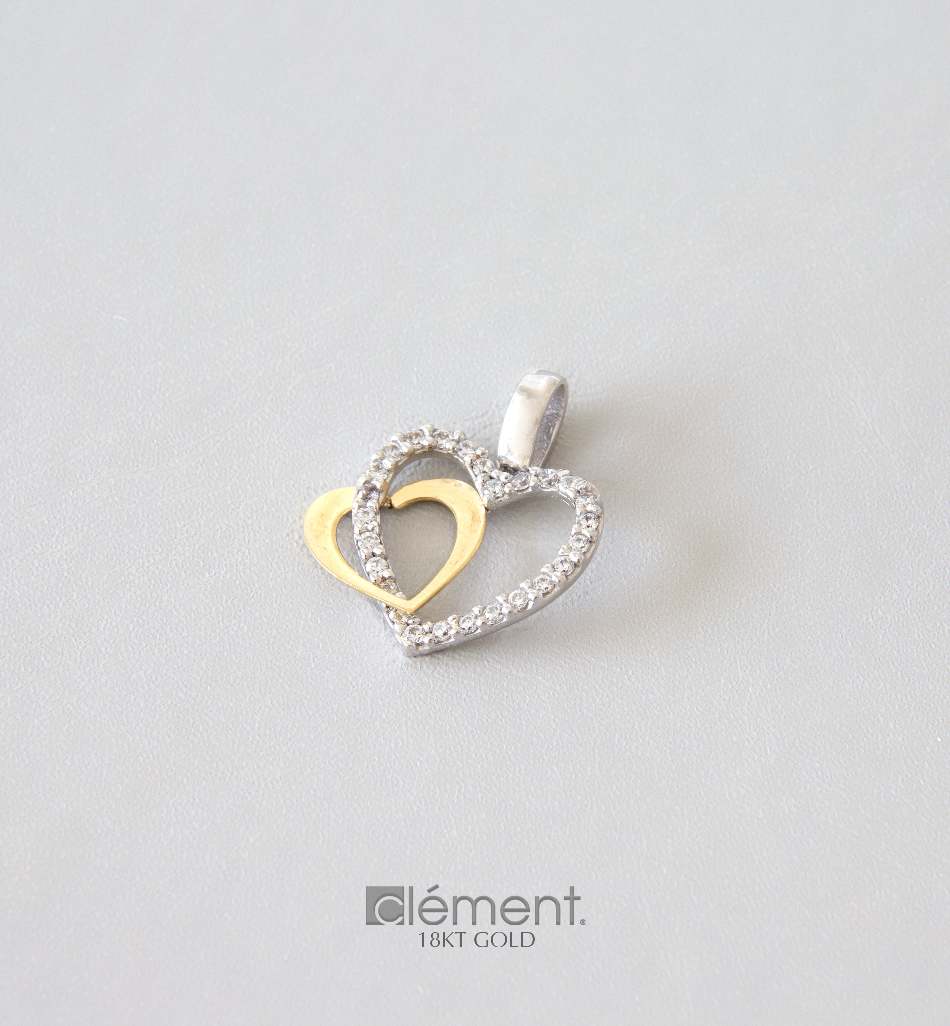 18ct Gold Two-Tone Heart Pendant with CZ Stones