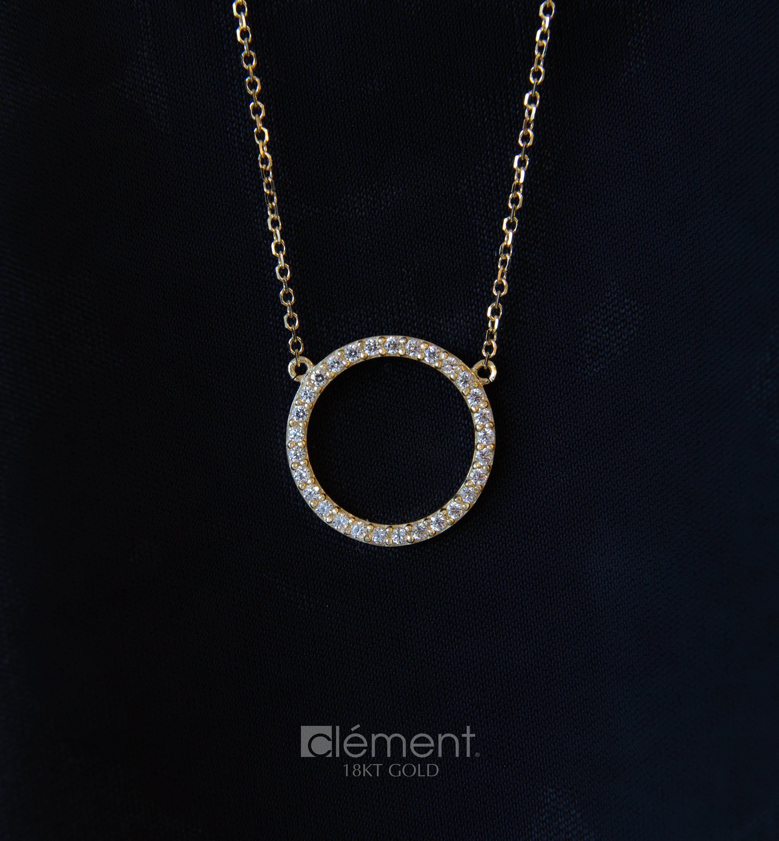 18ct Yellow Gold Circle Pendant with CZ Stones