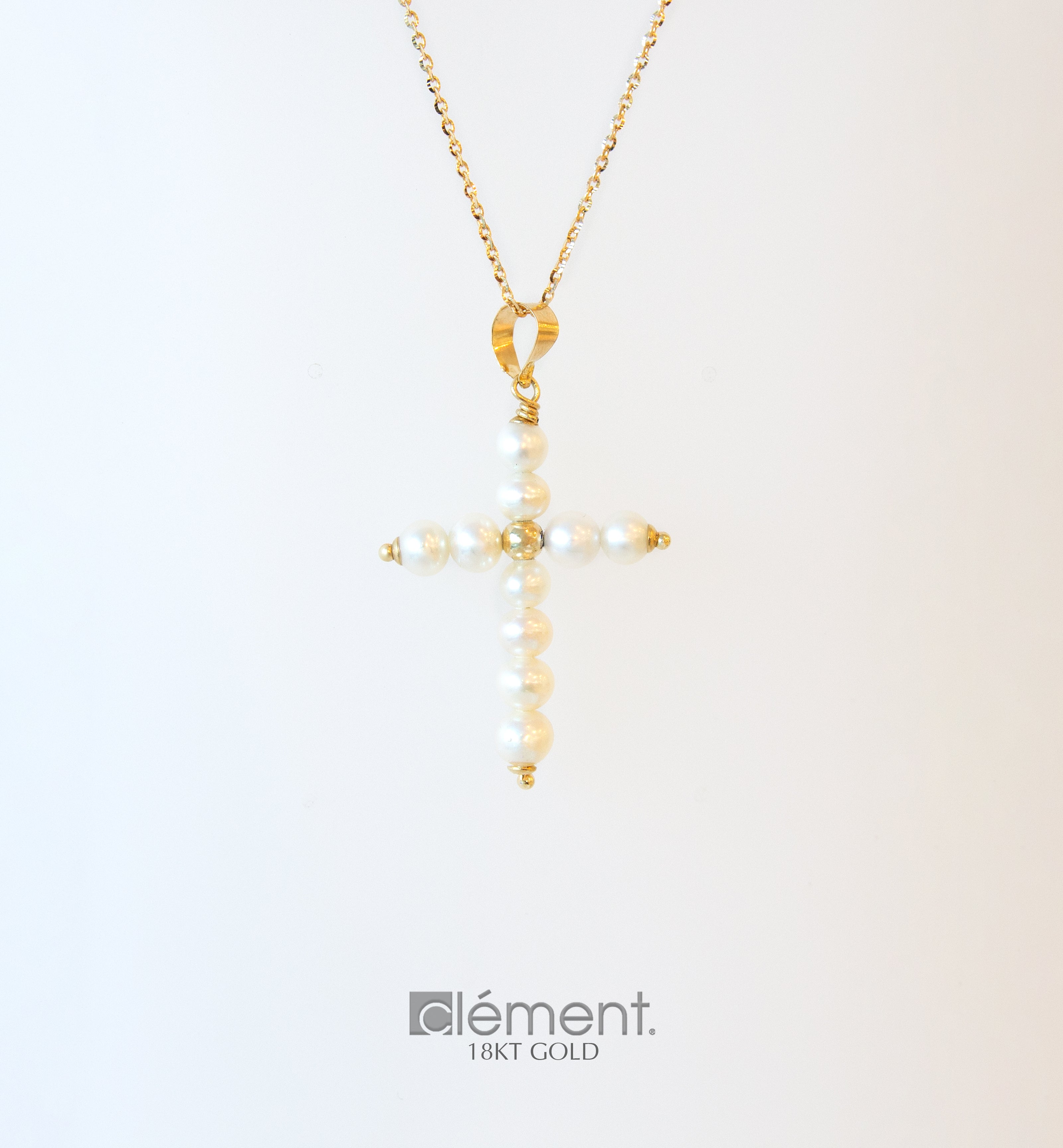 18ct Yellow Gold Pearl Cross Pendant