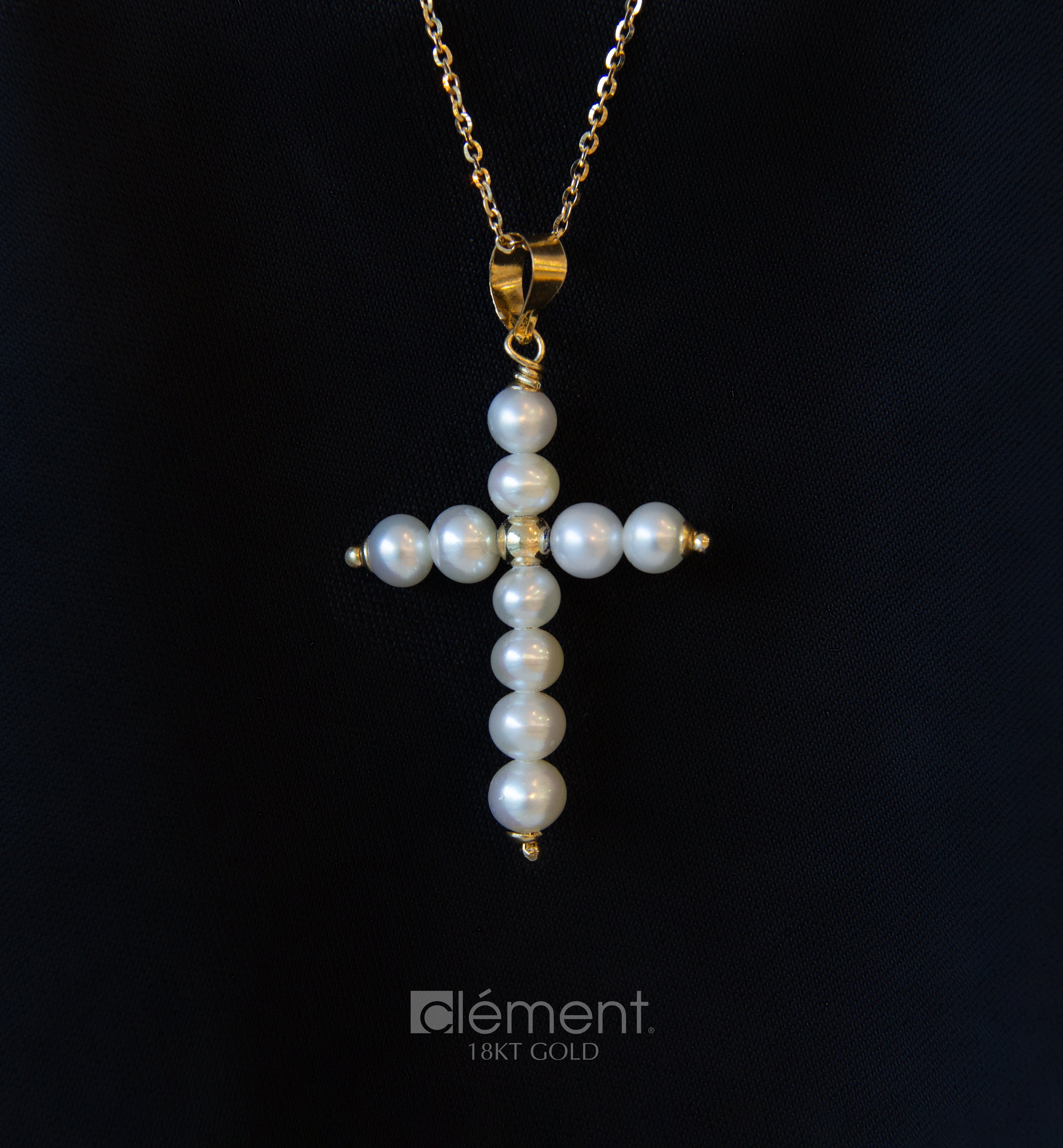 18ct Yellow Gold Pearl Cross Pendant