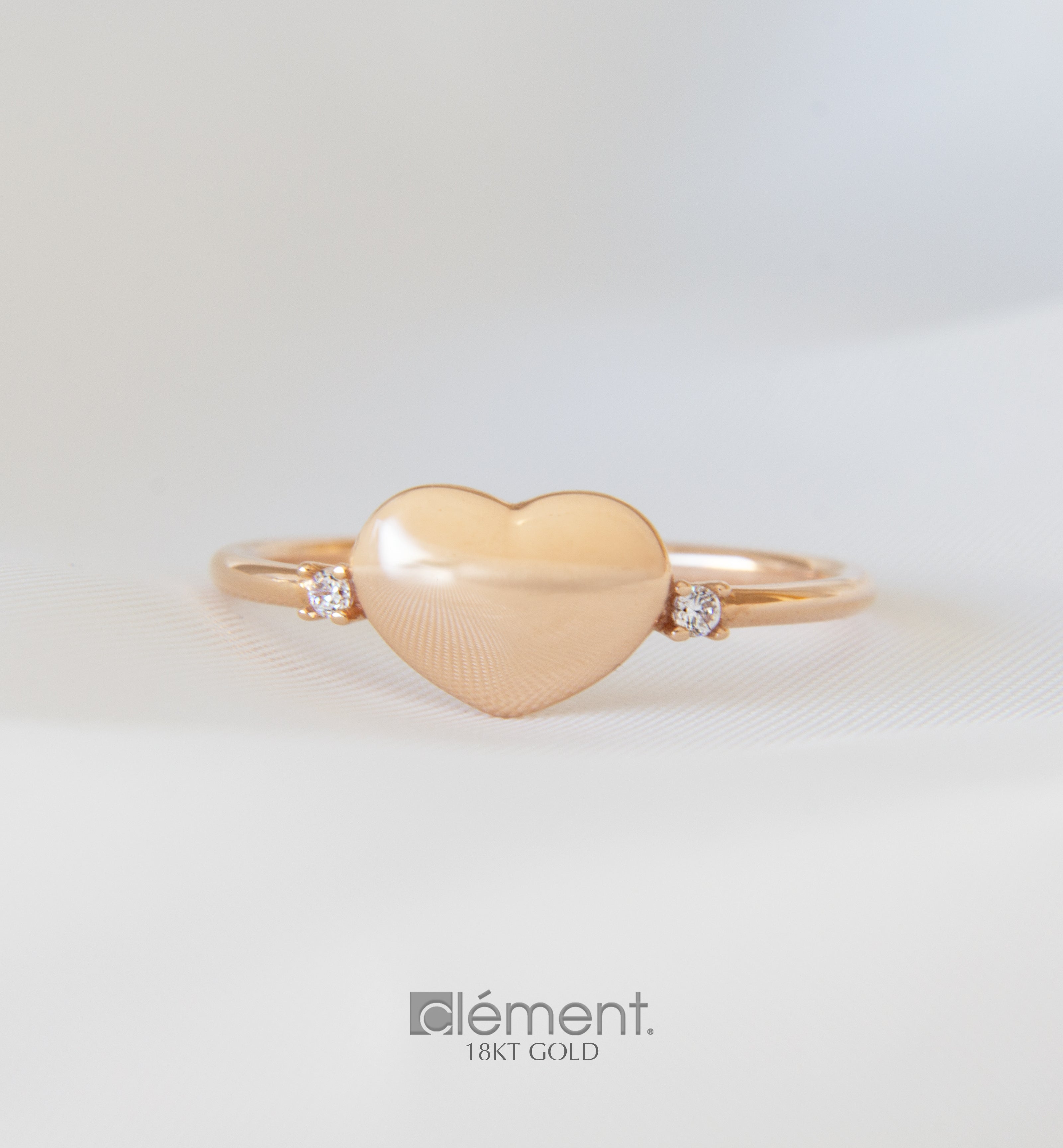 18ct Rose Gold Heart Ring with CZ Stones