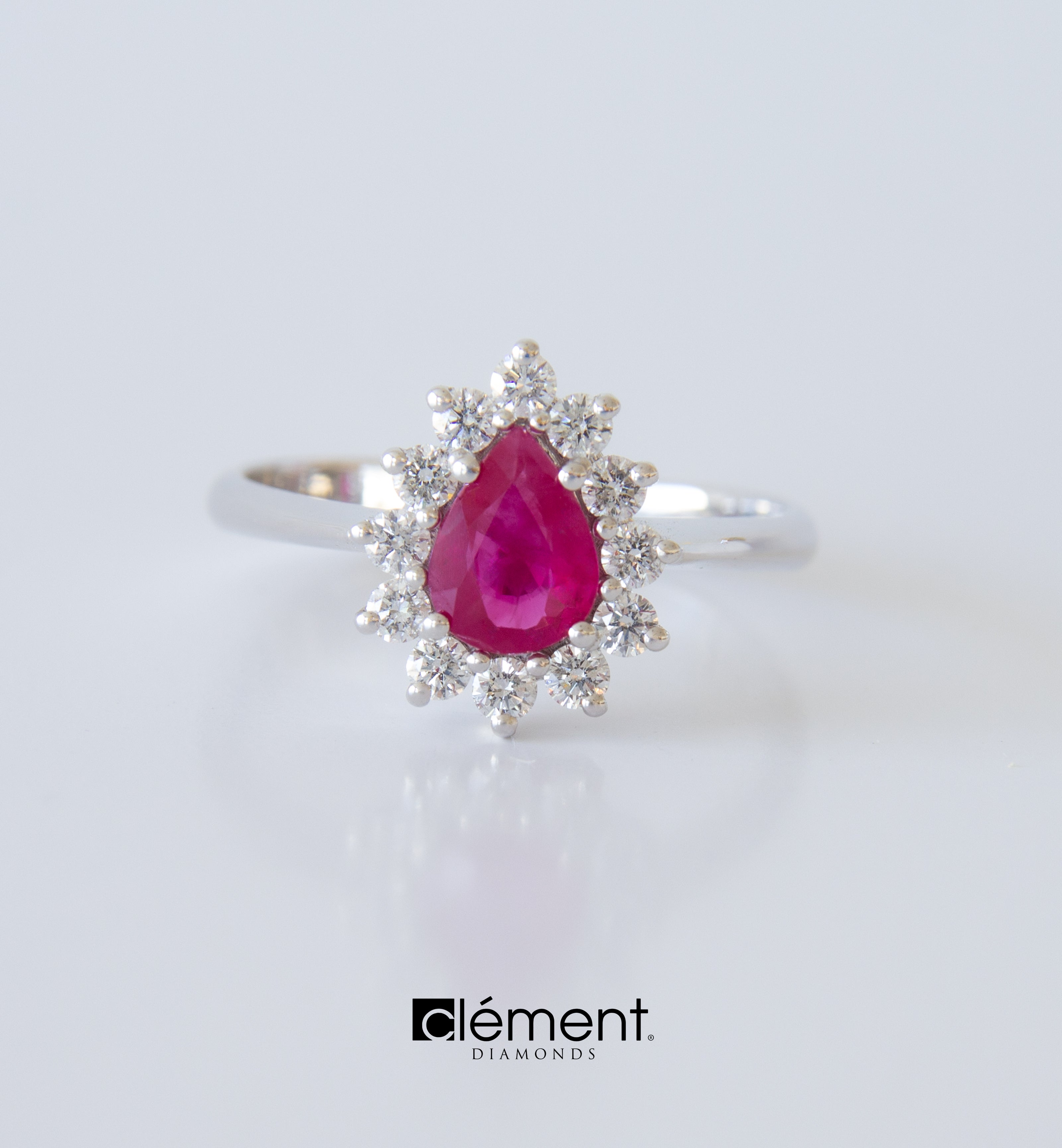 14k White Gold Natural Diamond and Ruby Ring —