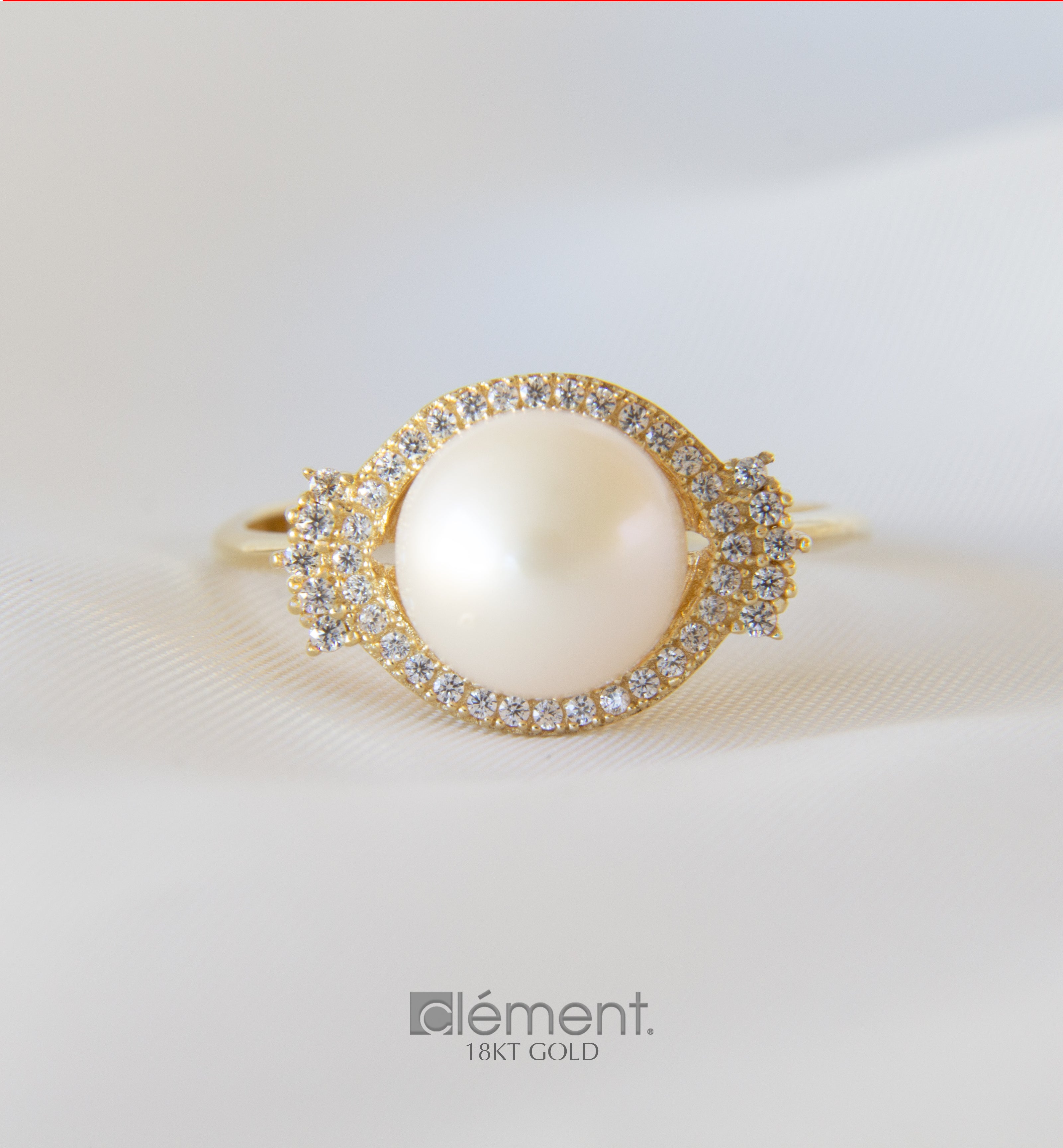 18ct Yellow Gold Ring with Pearl and CZ Stones