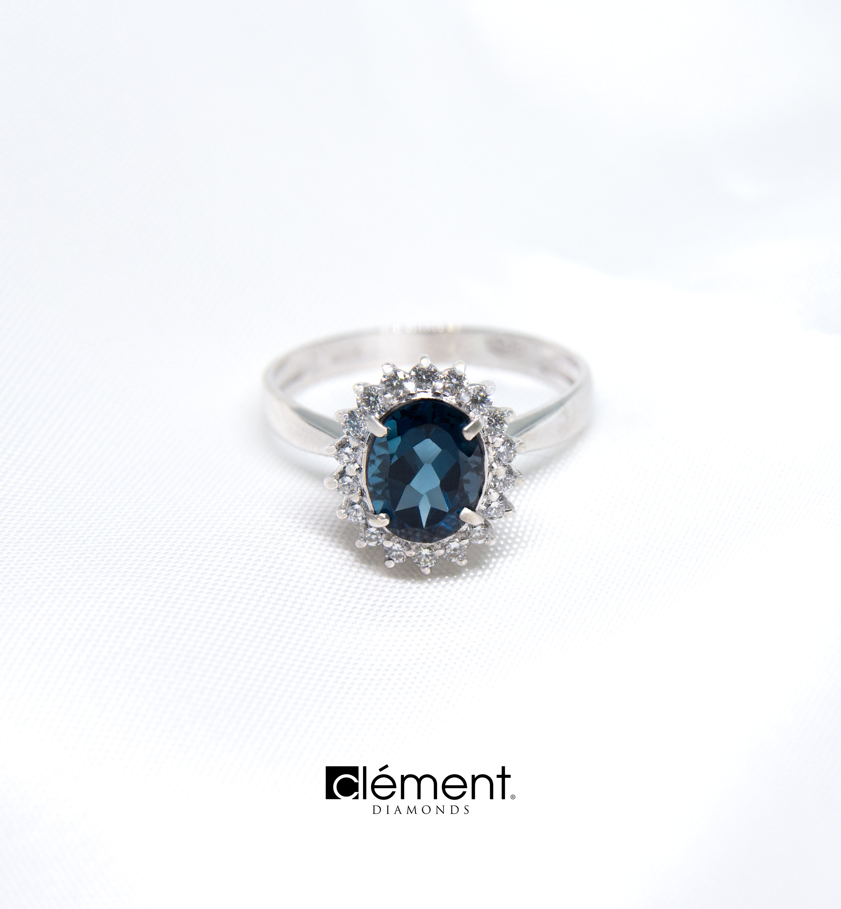 18ct White Gold London Blue Topaz and Diamond Ring